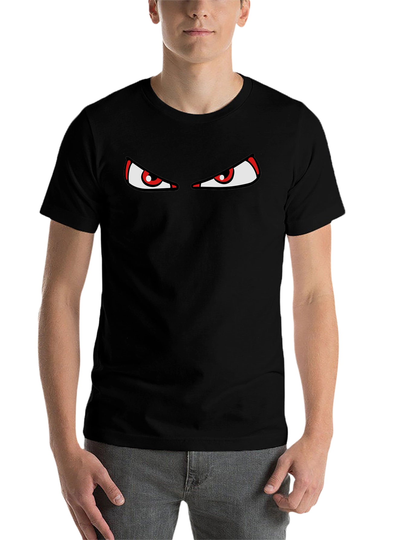 Black Men's Black T-Shirt with Red Eyes Graphic view 7