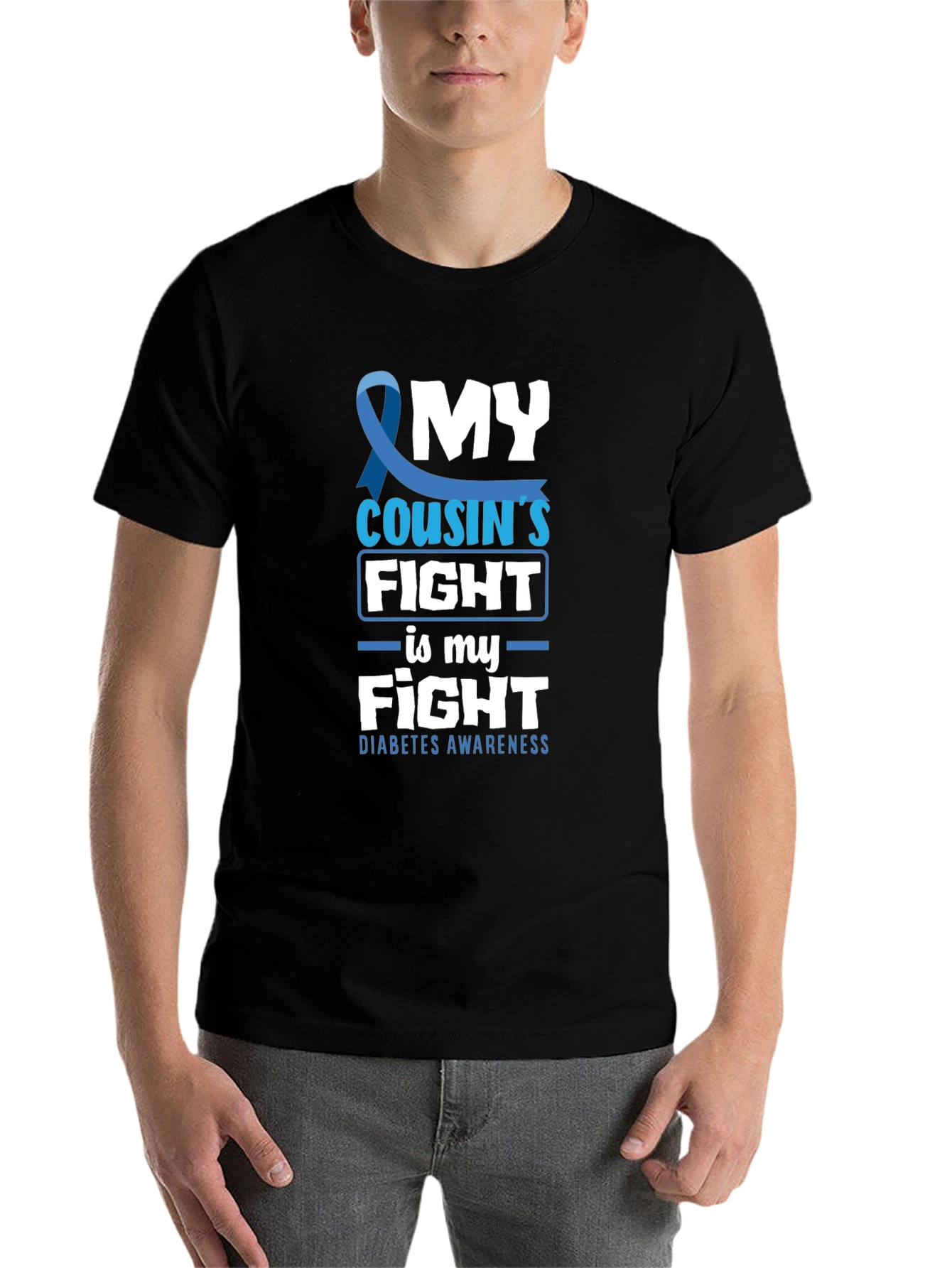 Black Diabetes Awareness T-Shirt - My Cousin's Fight view 7