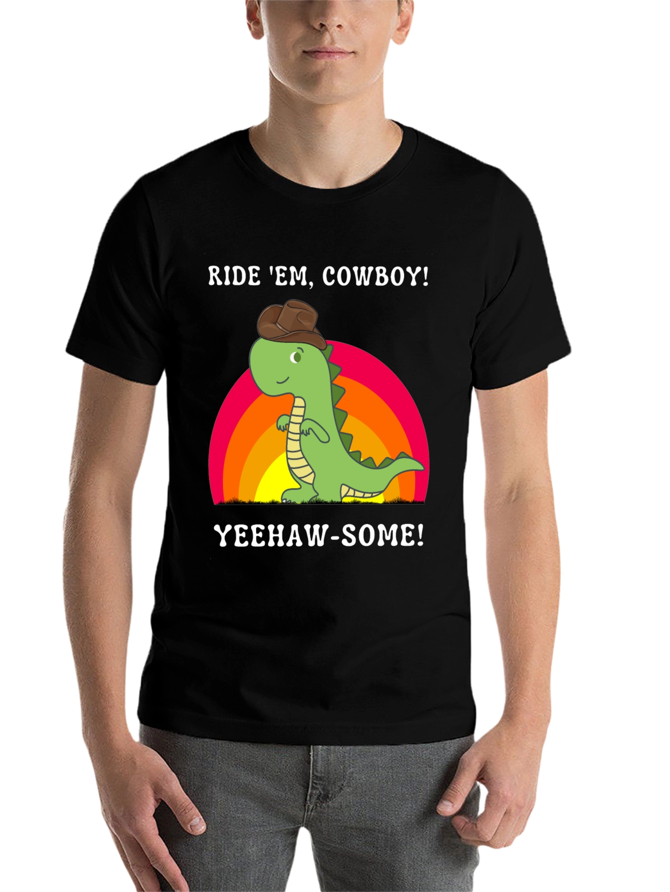 Black Ride 'Em Cowboy Dinosaur T-Shirt view 7