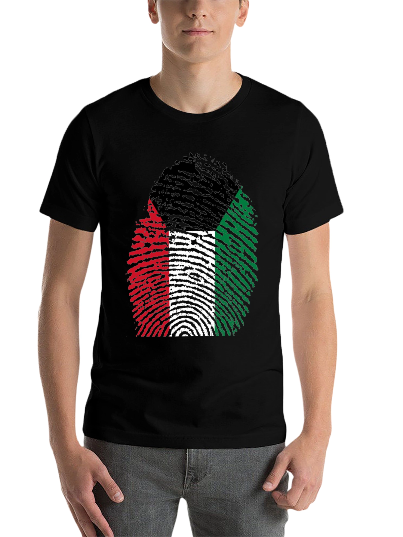 Black Unique Fingerprint Flag Graphic Tee view 7