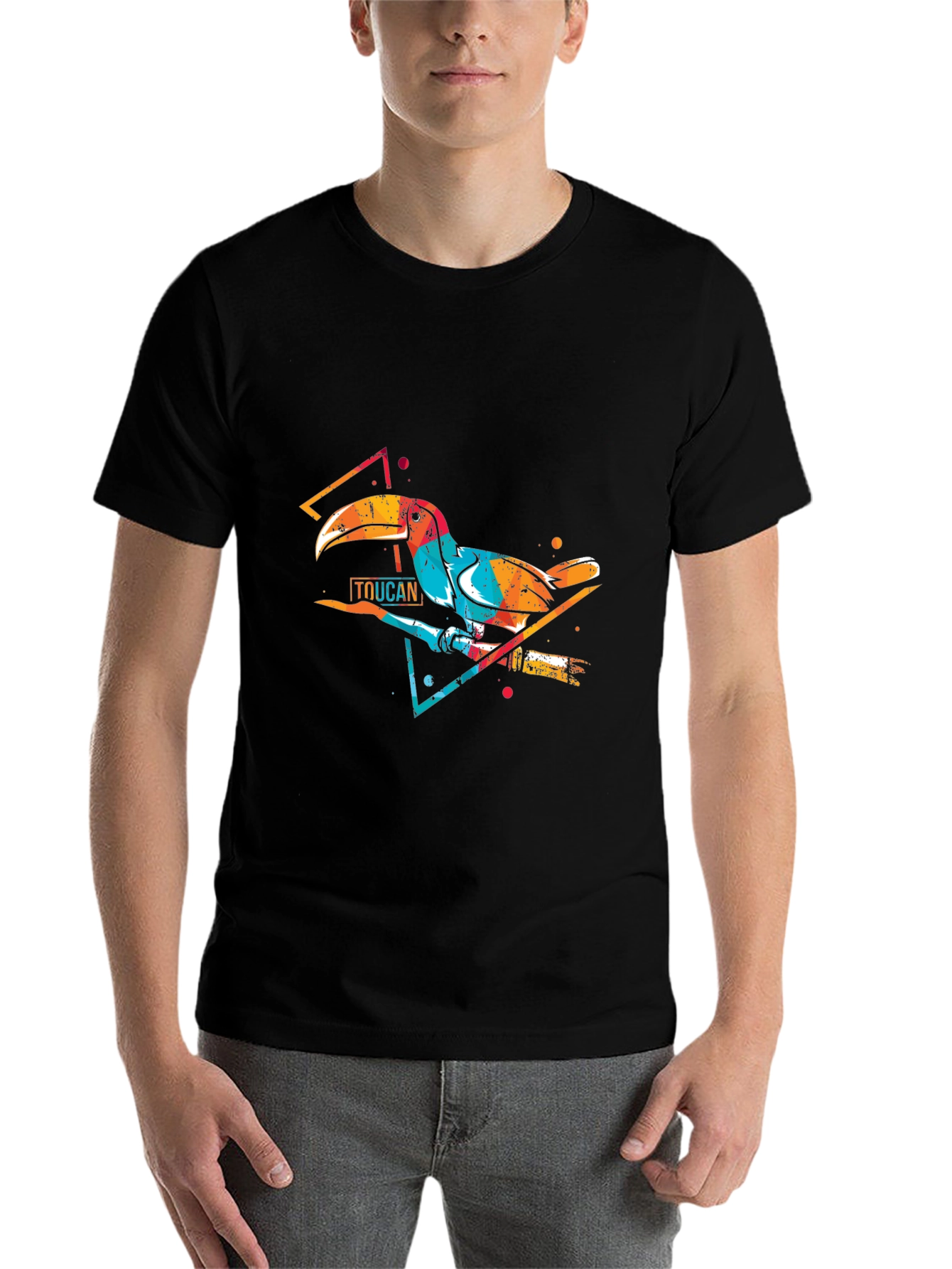 Black Vibrant Toucan Graphic Print Crew Neck T-Shirt view 7