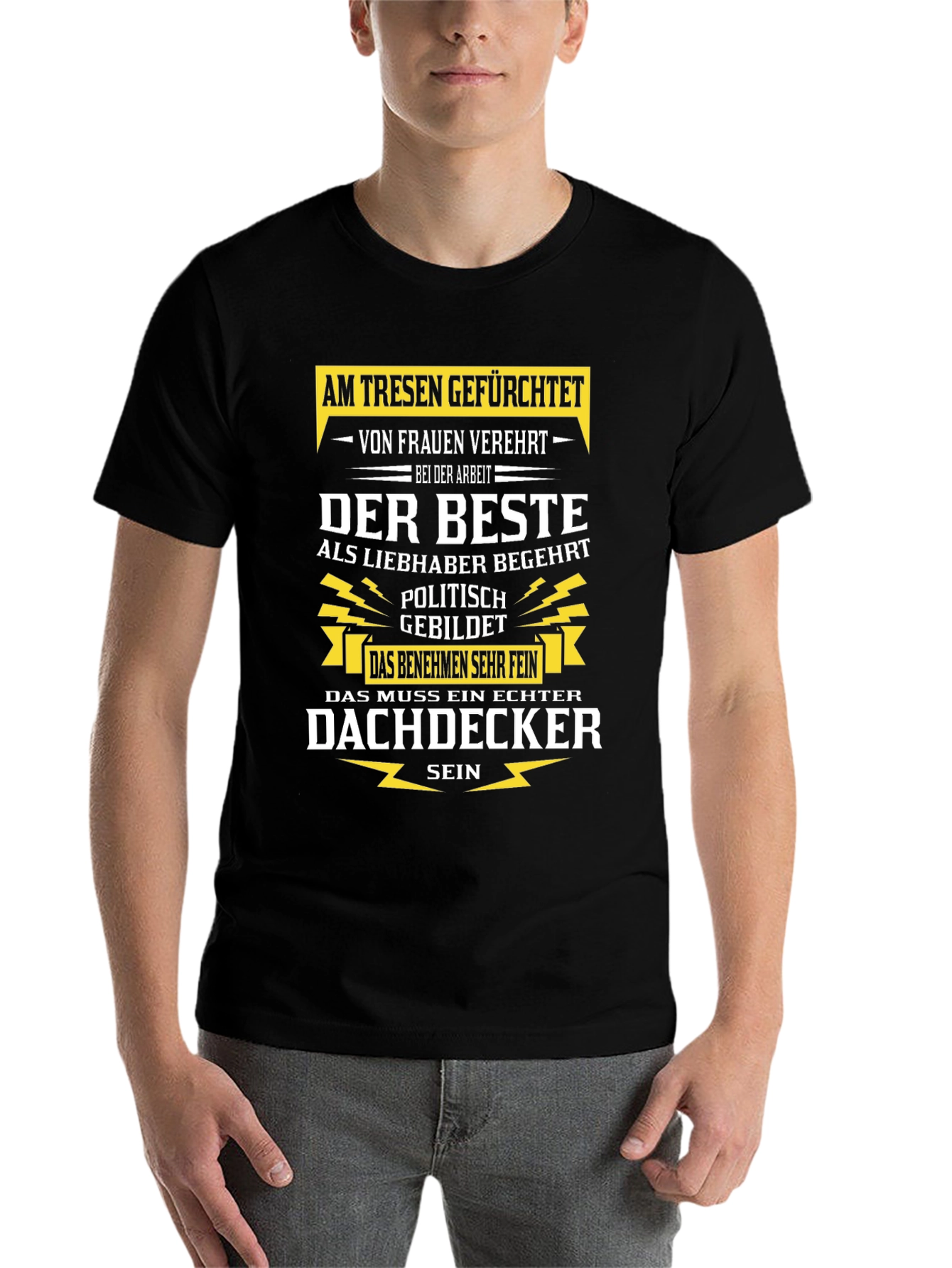 Black Humorous Roofer T-Shirt - "Dachdecker" view 7