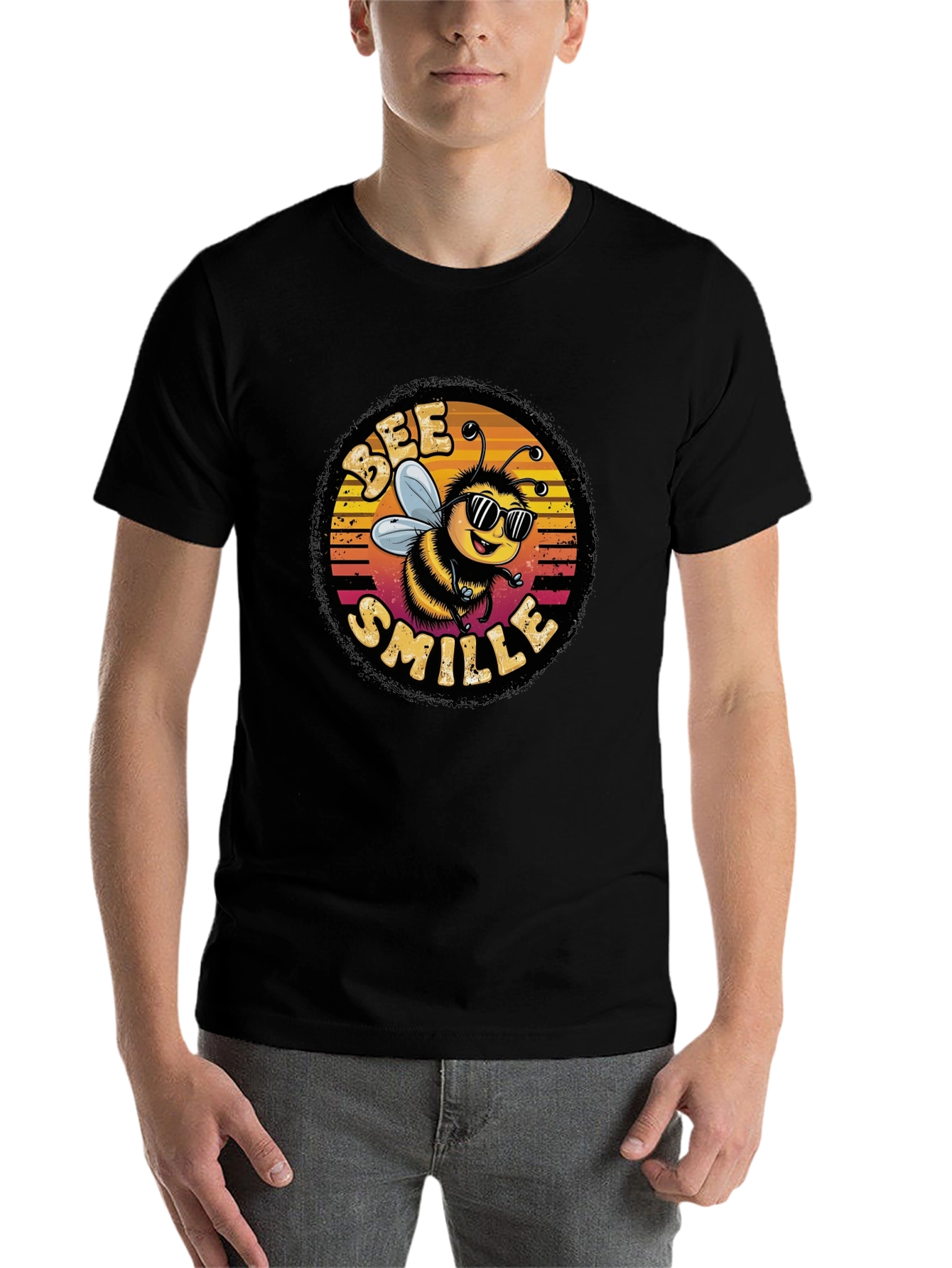 Black Bee Smile Graphic T-Shirt - Black view 7