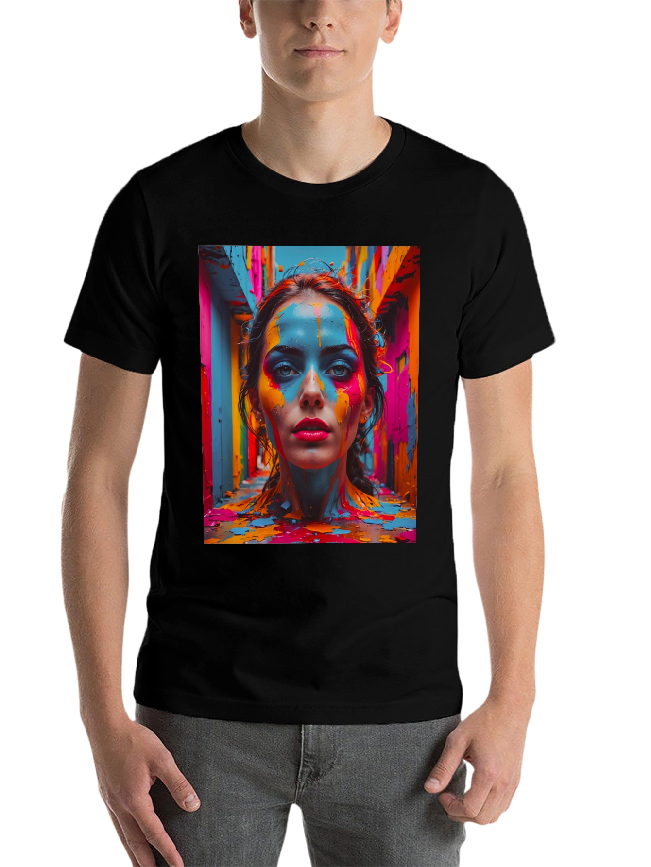 Black Colorful Paint Woman Graphic Tee view 7