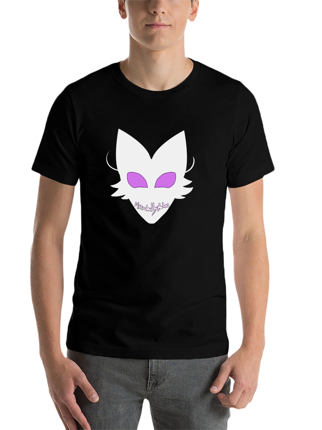 Black Graphic Tee - White Fox Design on Black Shirt view 7