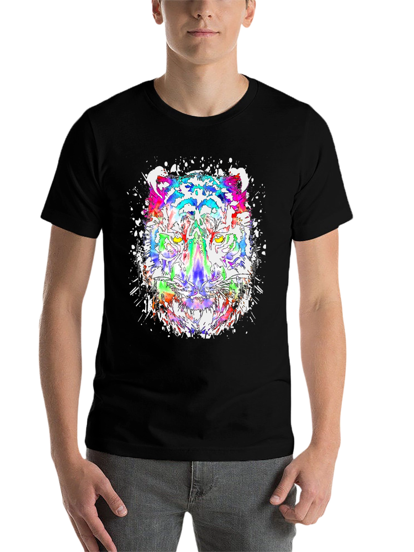 Black Vibrant Tiger Graphic Tee - Cool Colorful Design view 7