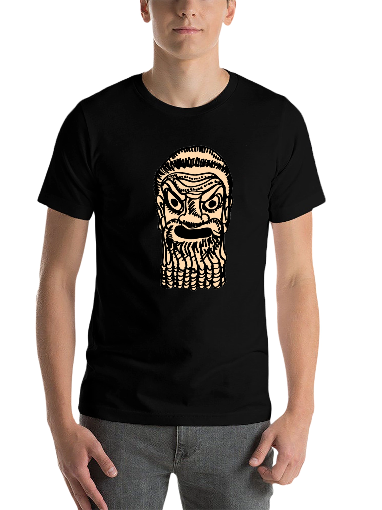 Black Graphic Tee: Ancient Face Black T-Shirt view 7