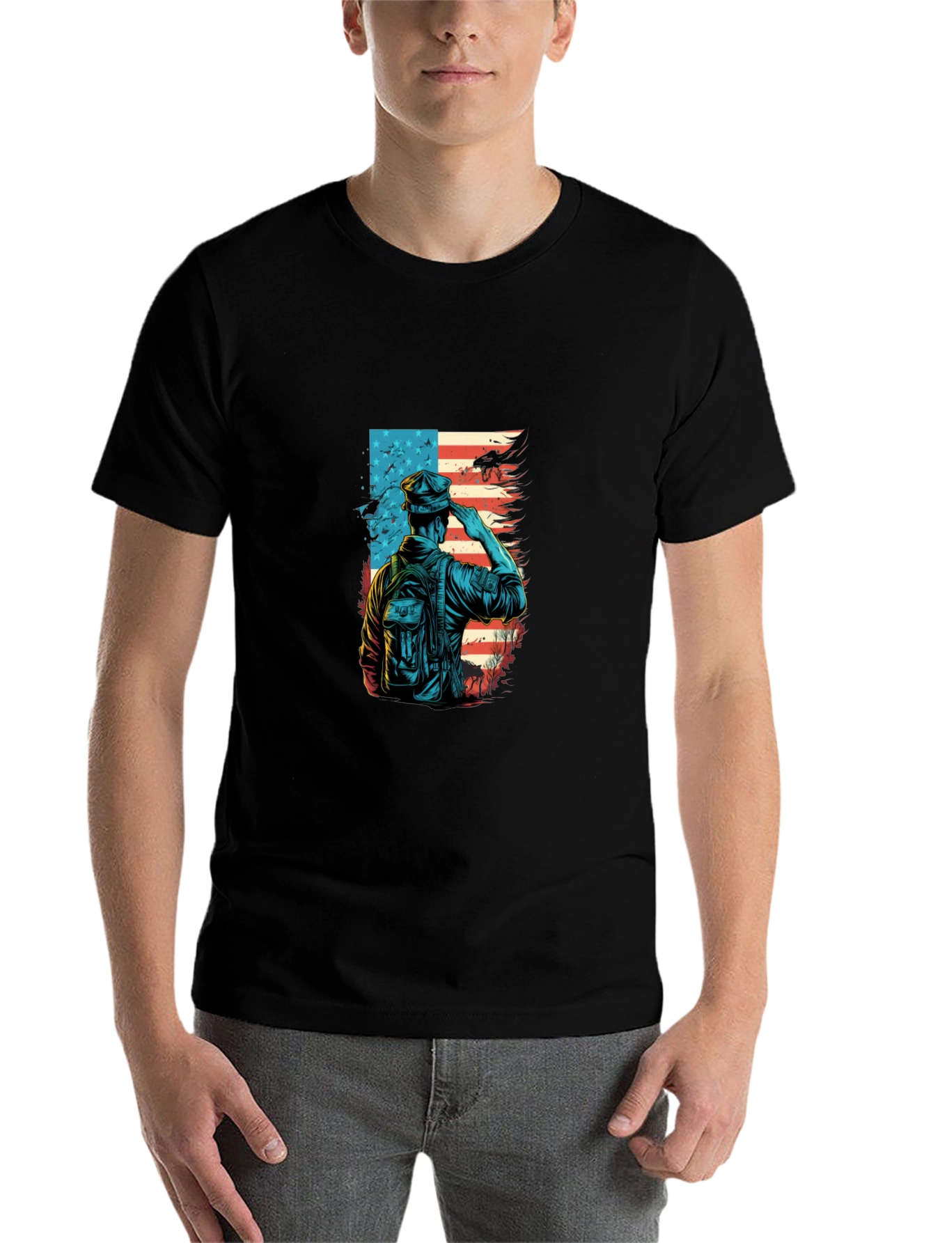 Black Patriotic Soldier Graphic T-Shirt view 7