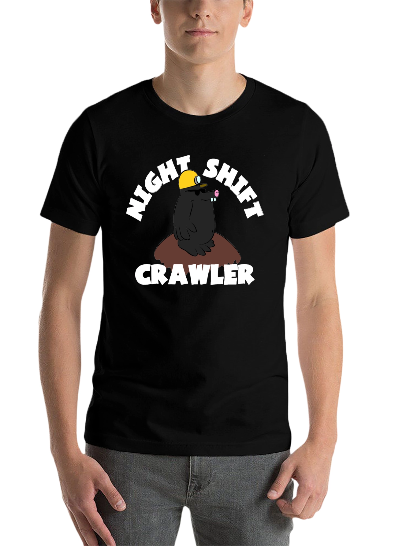 Black Night Shift Crawler Black T-Shirt Funny Mole Design view 7