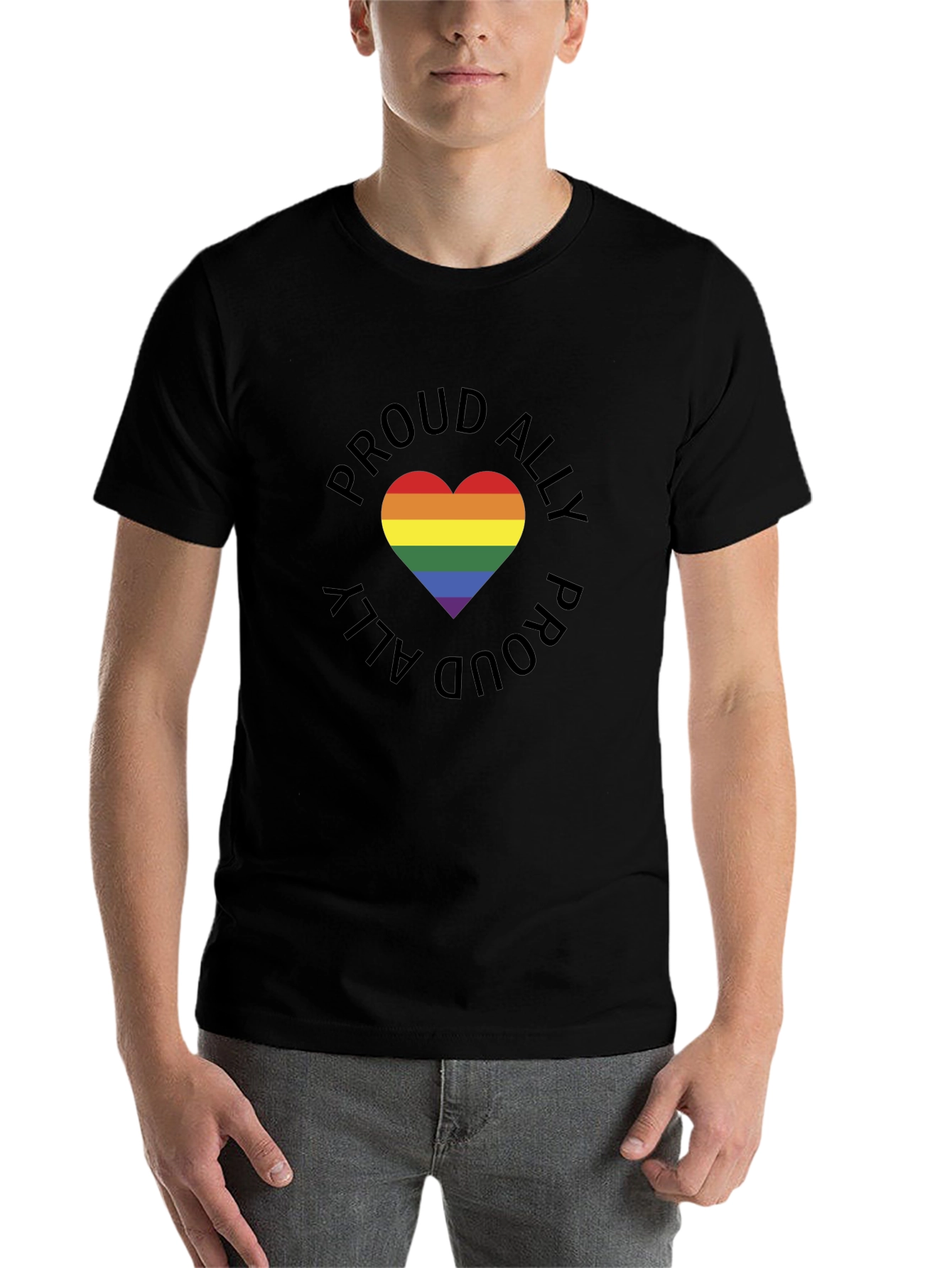 Black Proud Ally Rainbow Heart Graphic Tee - Black view 7