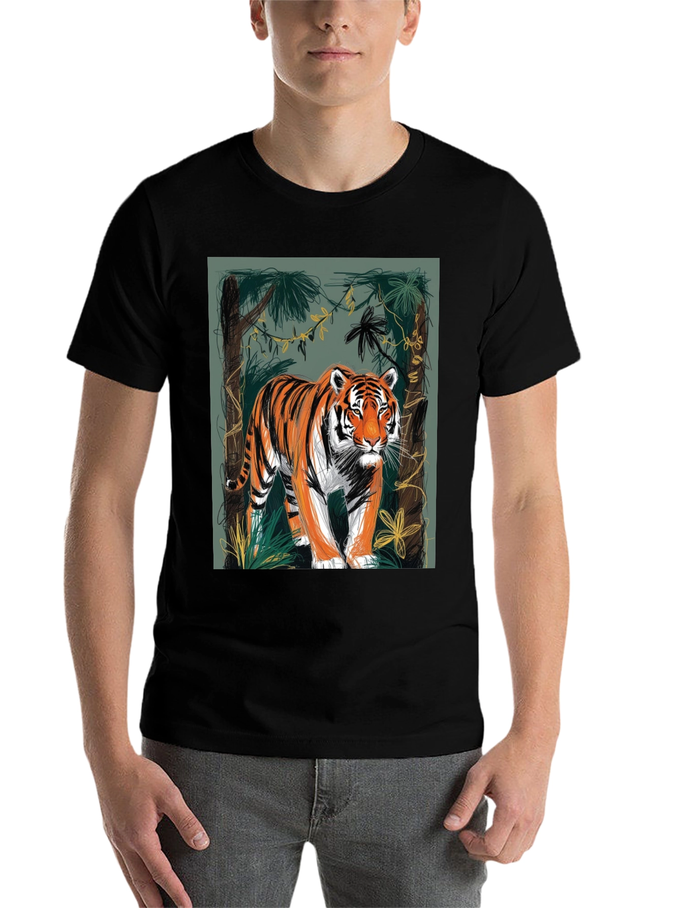 Black Tiger Graphic Tee - Jungle Design view 7