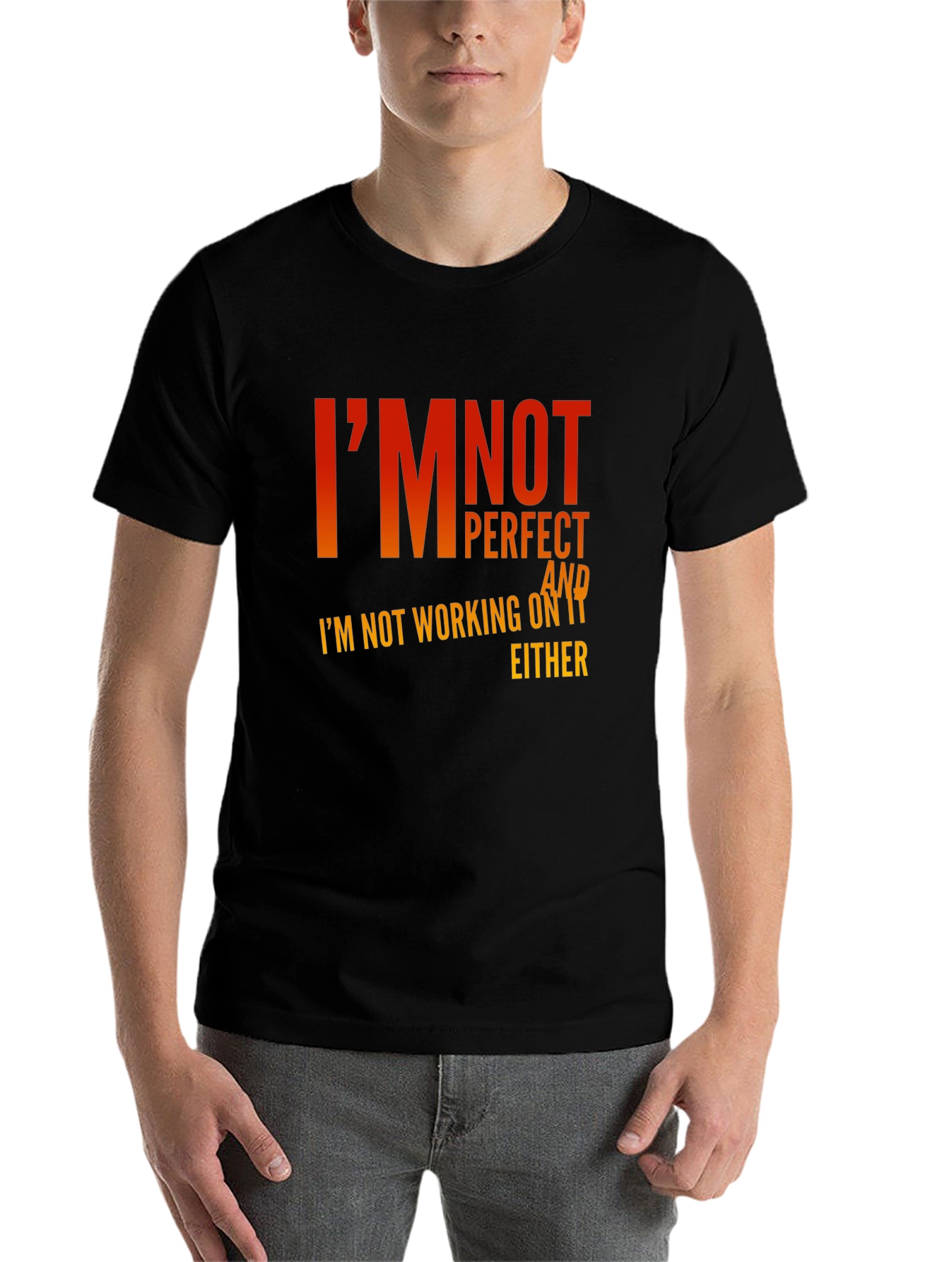 Black Funny Slogan Graphic T-Shirt - I'm Not Perfect view 7