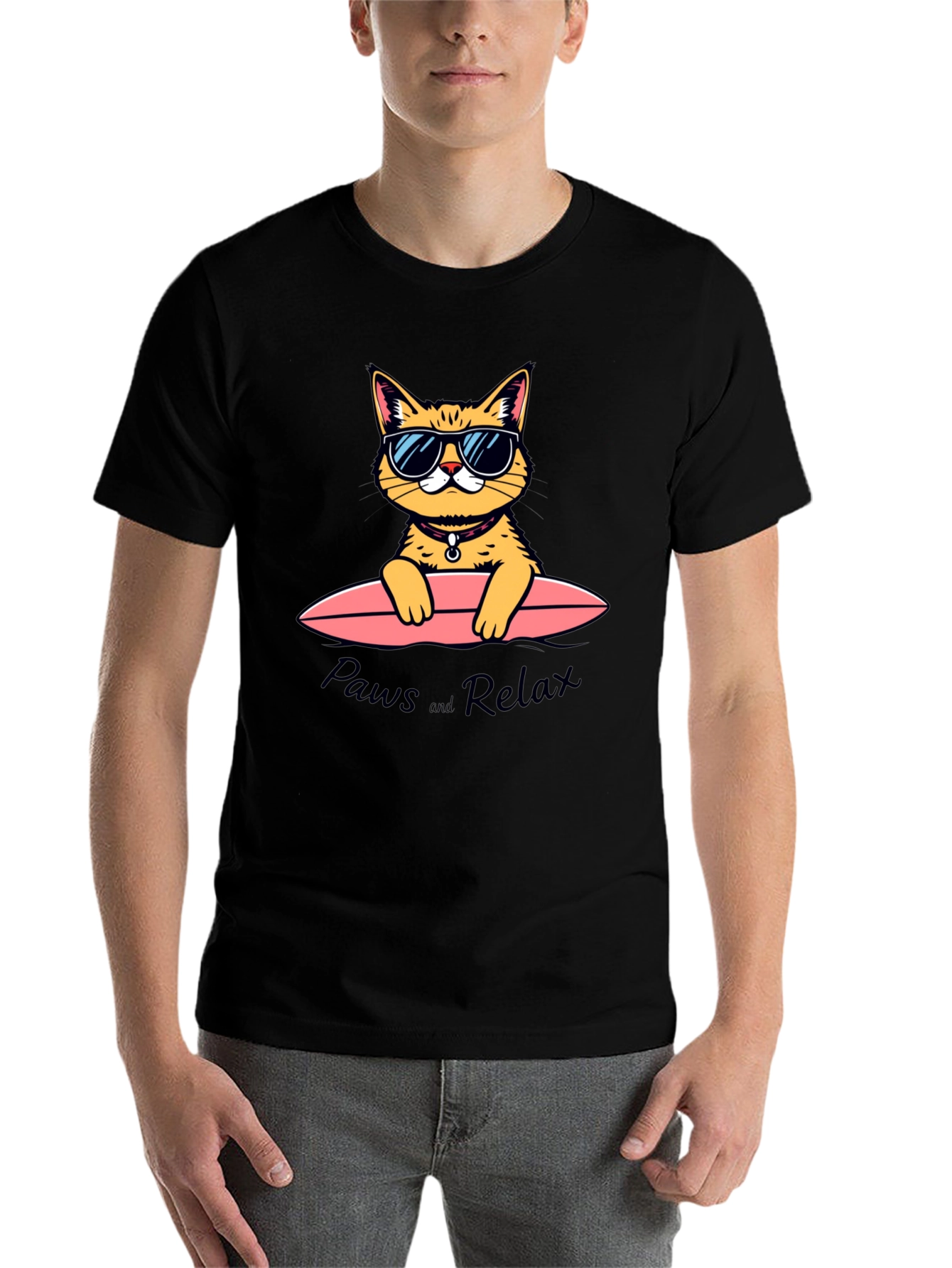 Black Paws and Relax Cat Surfing T-Shirt view 7