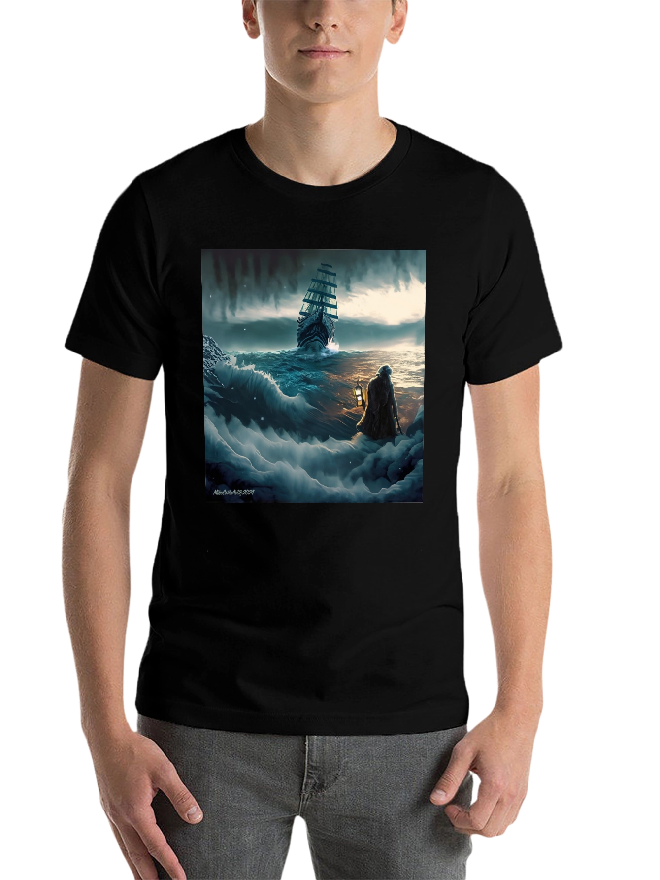 Black Stormy Seas Graphic Tee - Black Cotton Blend view 7