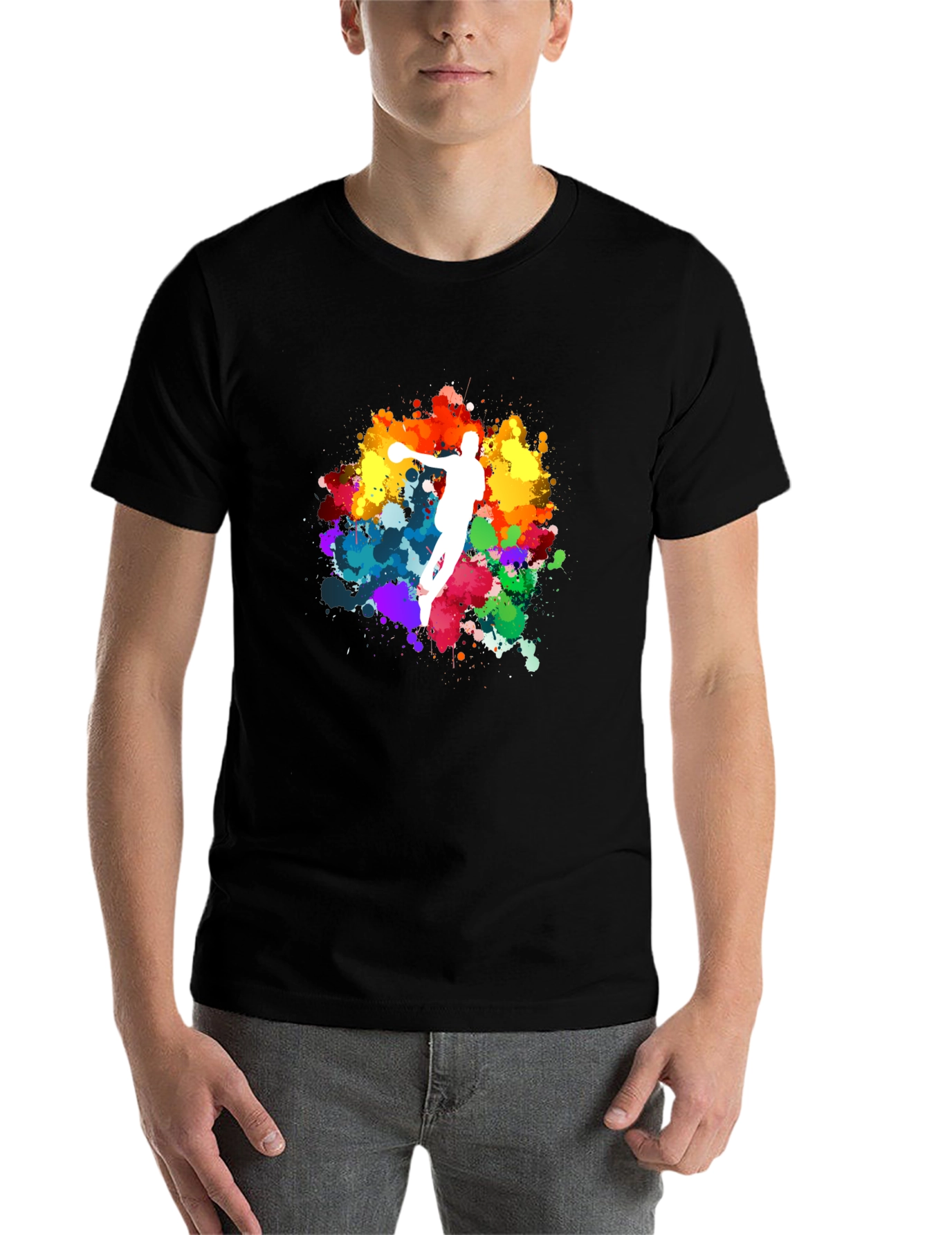 Black Colorful Sports Silhouette Graphic Tee - Black view 7