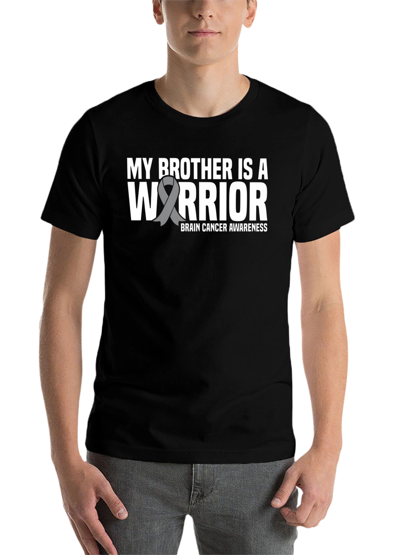 Black My Brother Is A Warrior Brain Cancer Awareness T-Shirt view 7