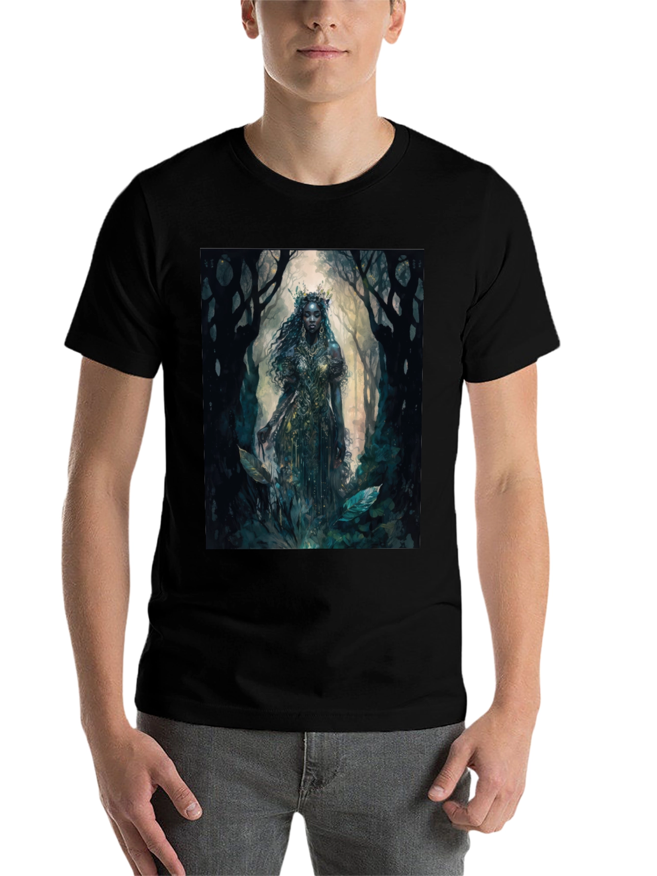 Black Mystic Forest Queen Graphic Tee - Black view 7