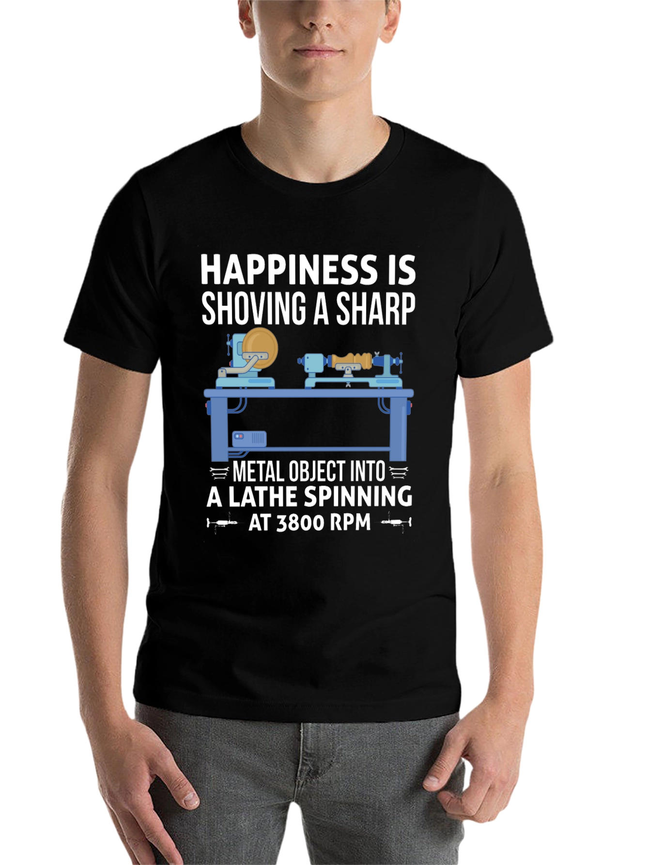 Black Lathe Spinning T-Shirt - Happiness is... view 7