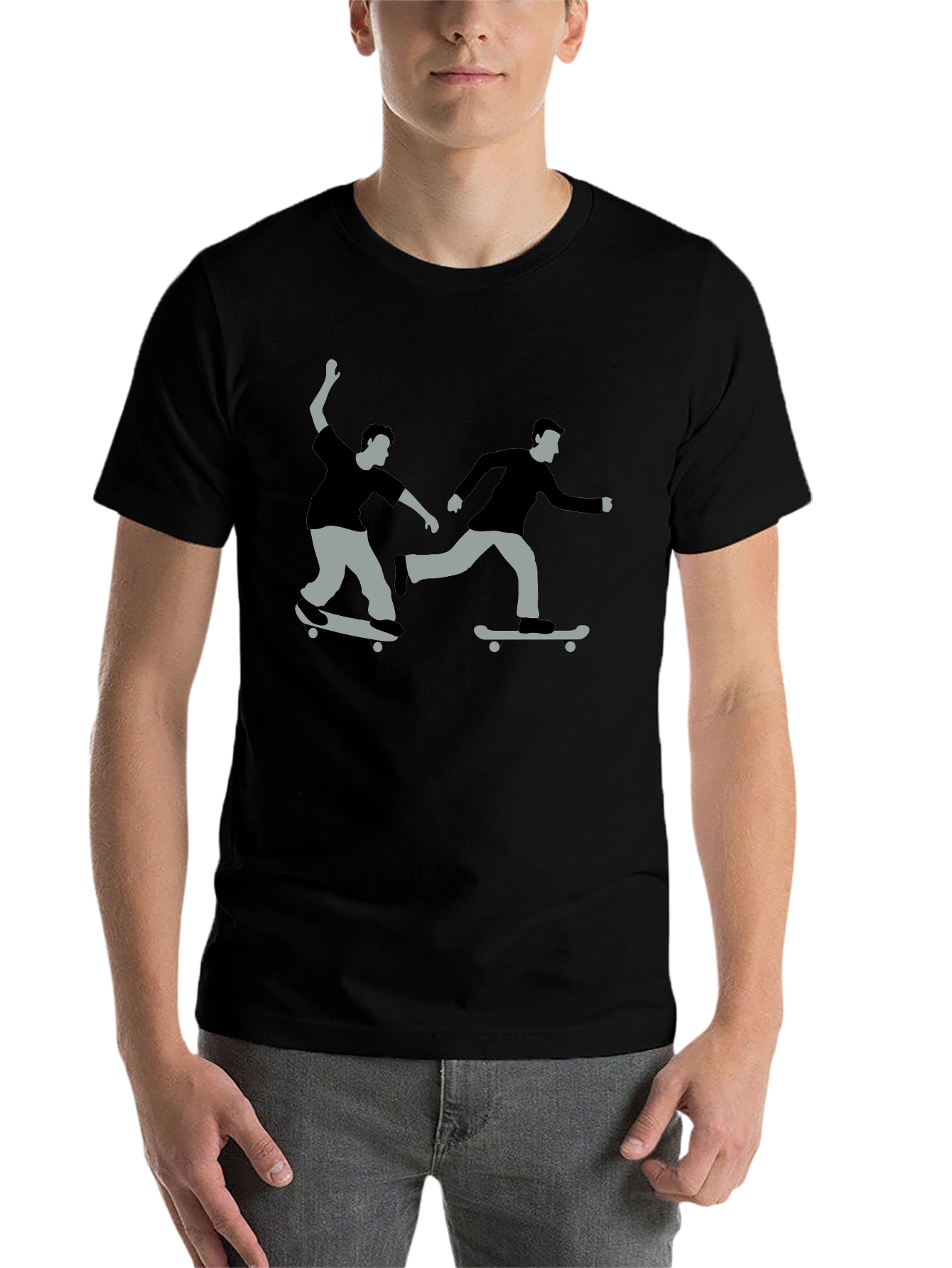 Black Skateboard Graphic Tee - Black Cotton T-Shirt view 7