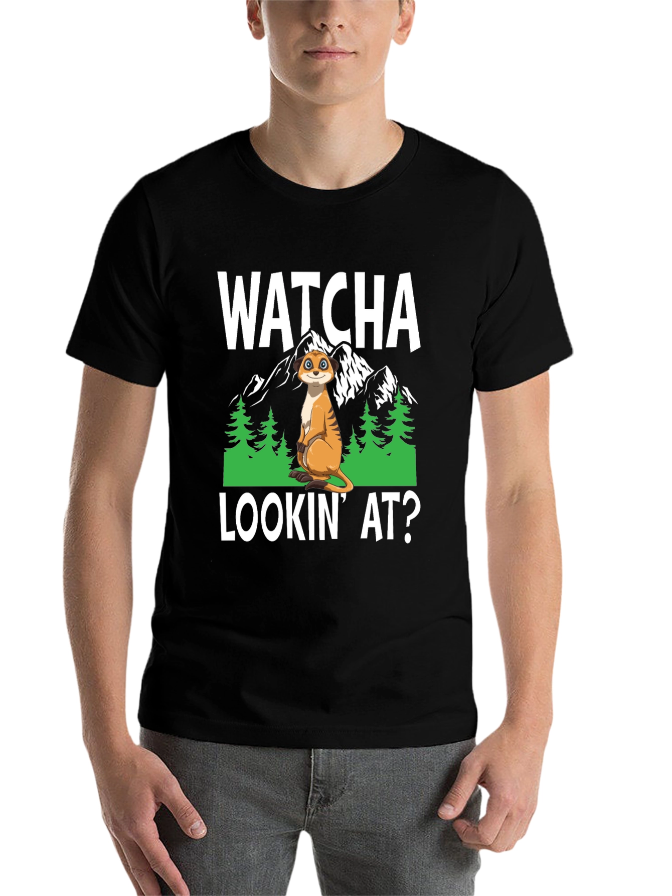 Black Watcha Lookin' At? Meerkat Graphic Tee view 7