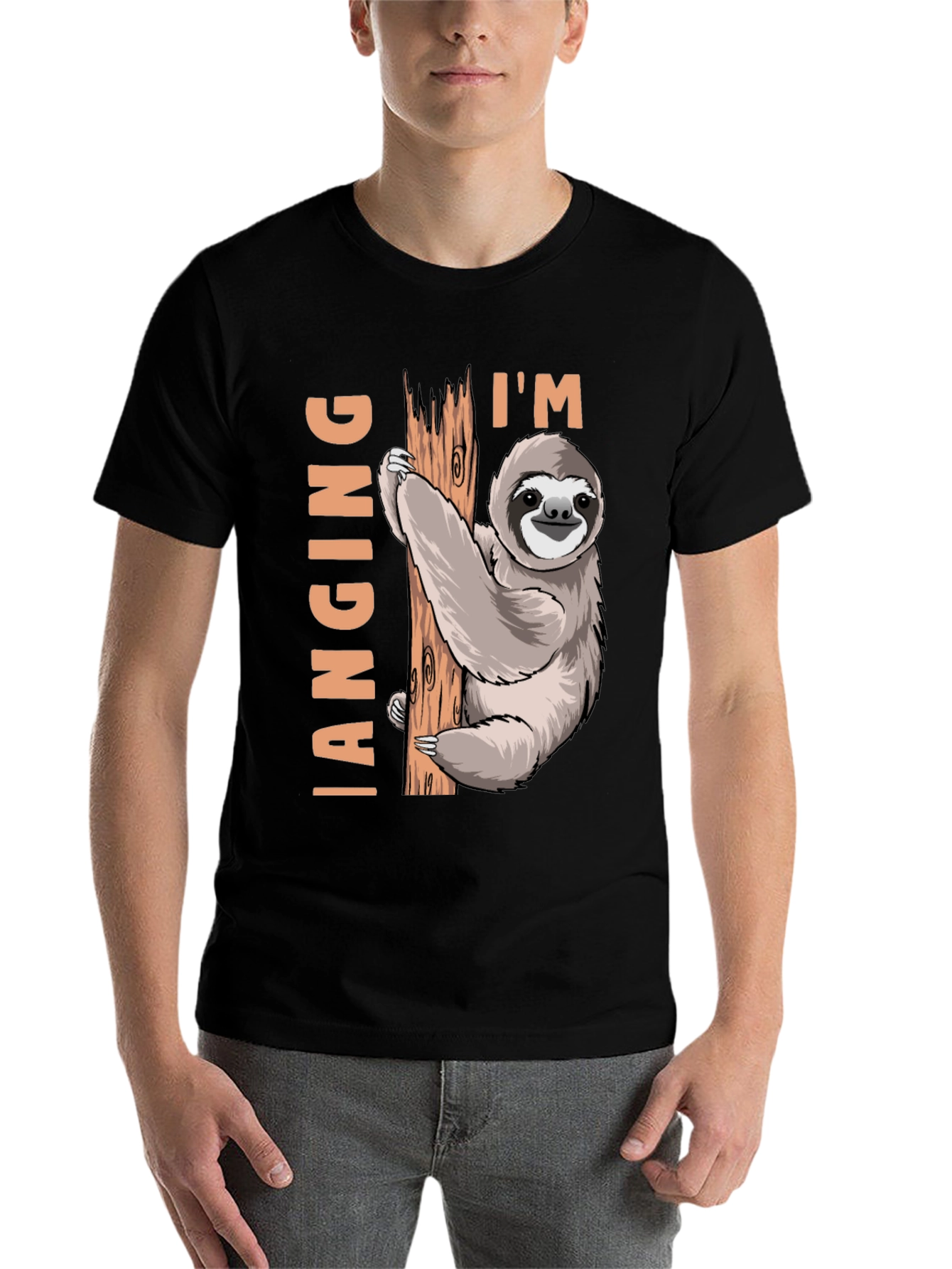 Black I'm Hanging Sloth T-Shirt: Funny Sloth Design view 7