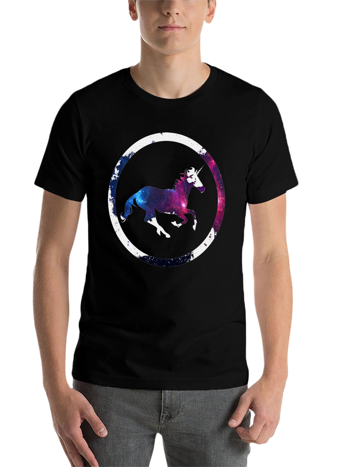Black Galaxy Unicorn Graphic Tee - Black Cotton Blend view 7
