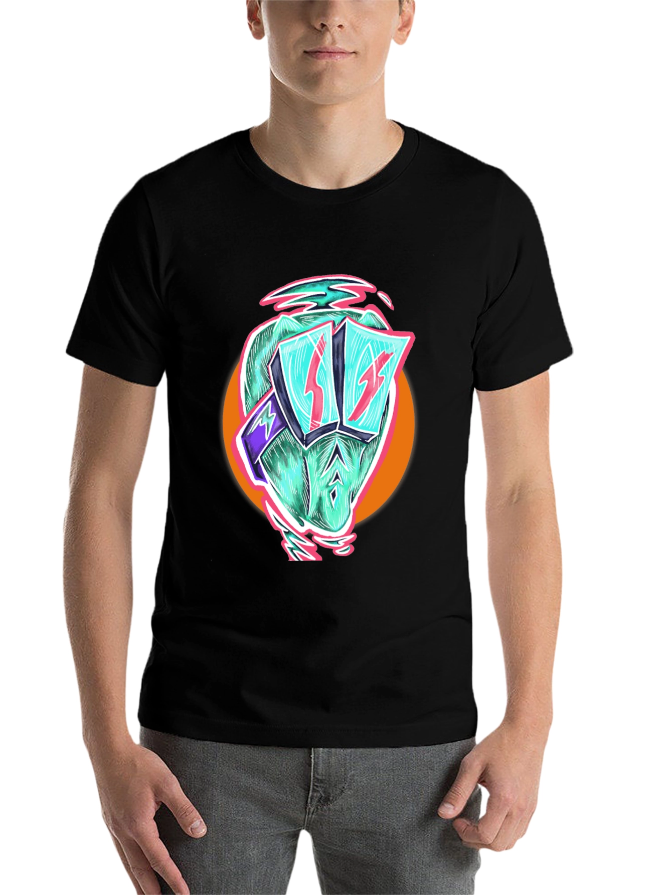 Black Cool Dino Black T-Shirt - Retro Cartoon Graphic view 7