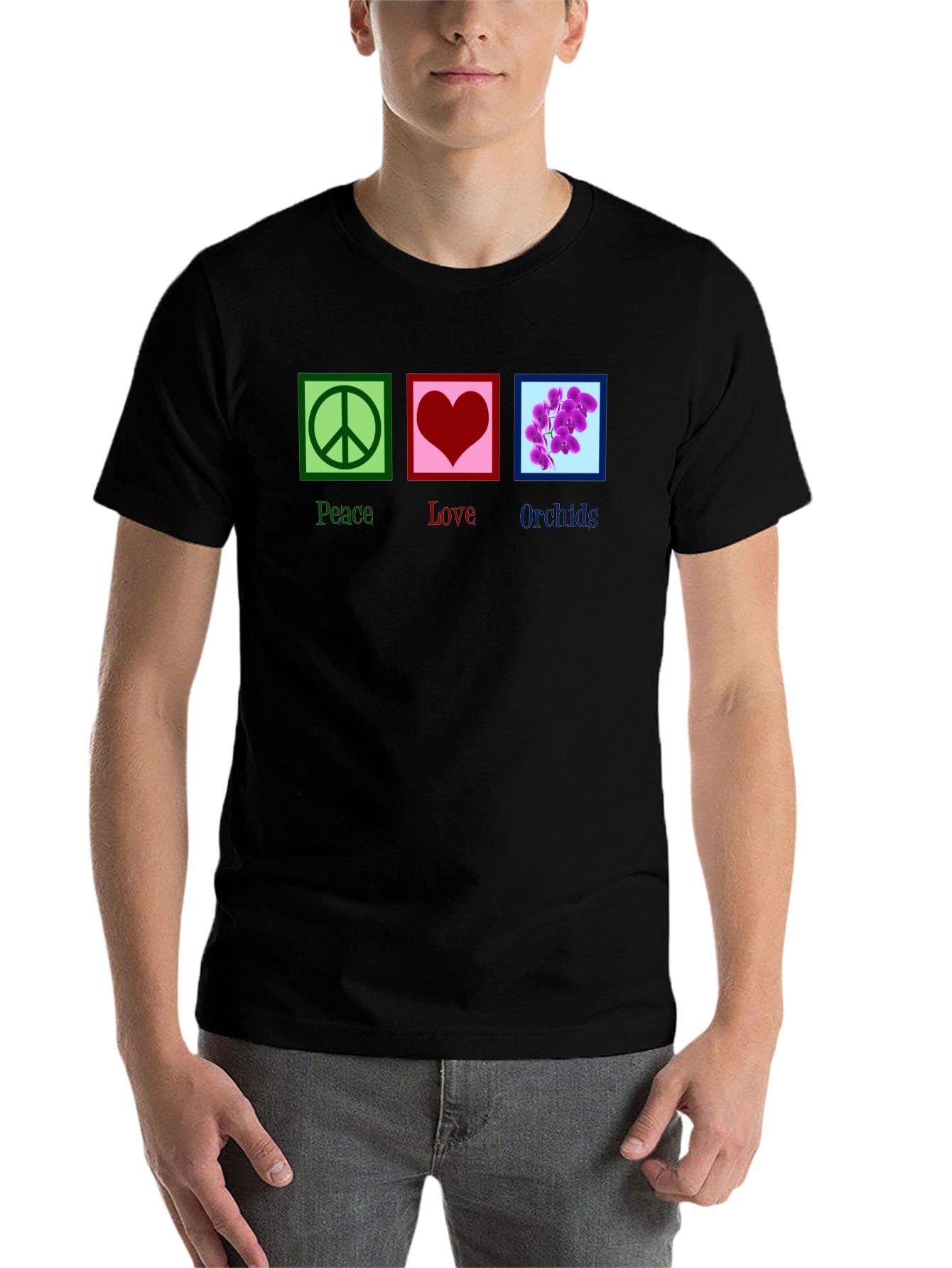 Black Peace Love Orchids T-Shirt view 7
