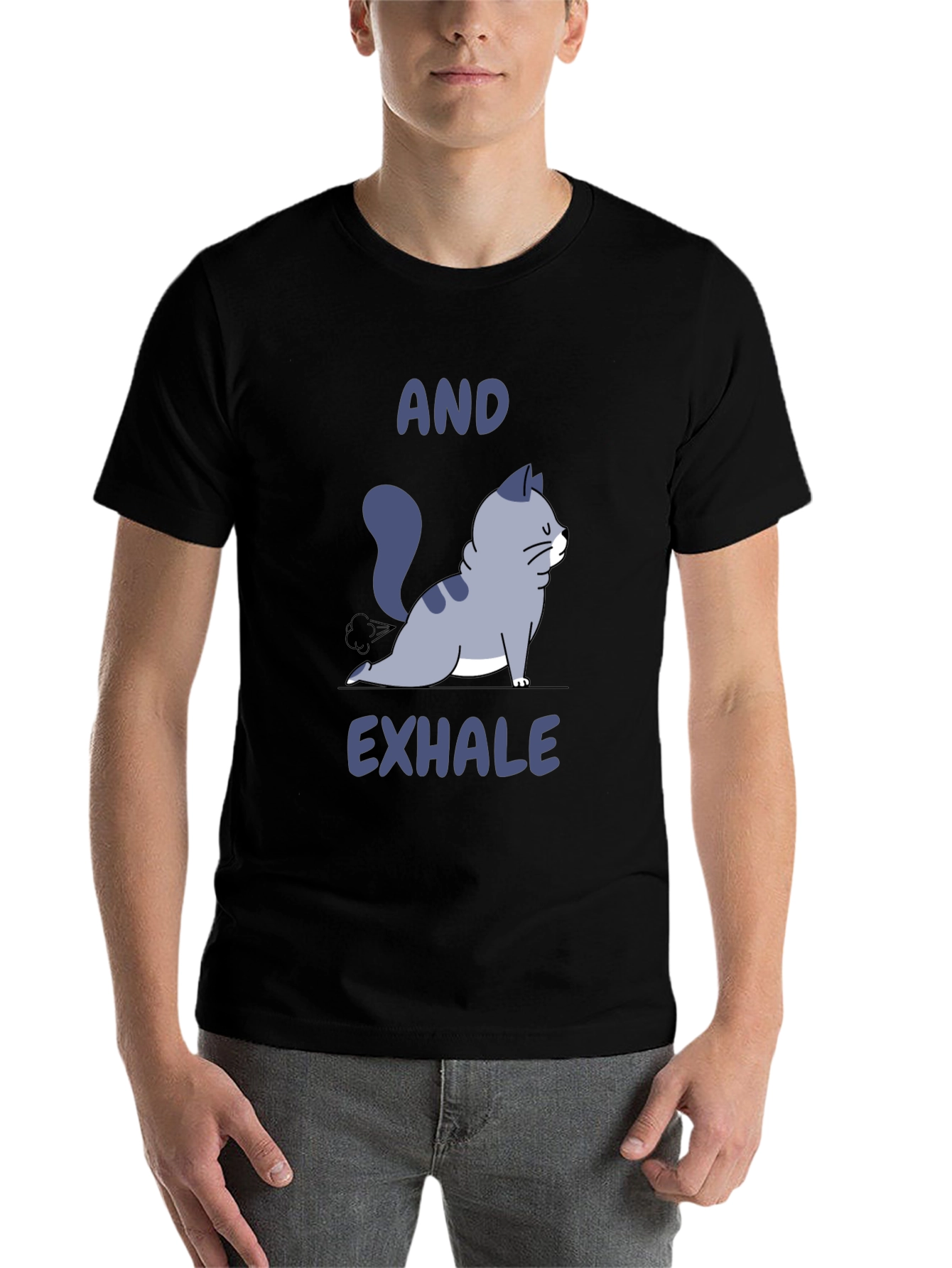 Black Yoga Cat Fart And Exhale T-Shirt view 7