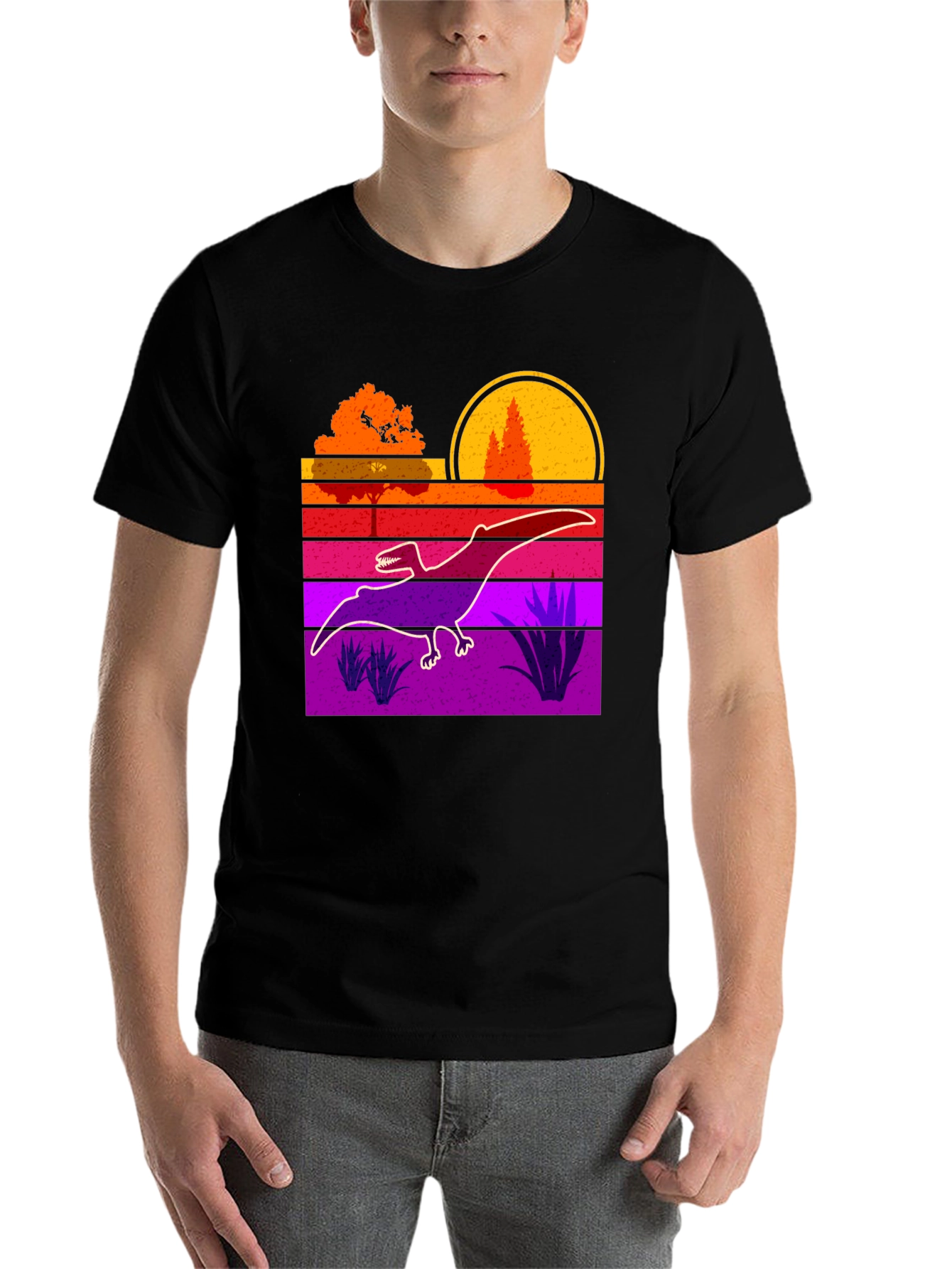 Black Retro Dinosaur Sunset Graphic Tee view 7
