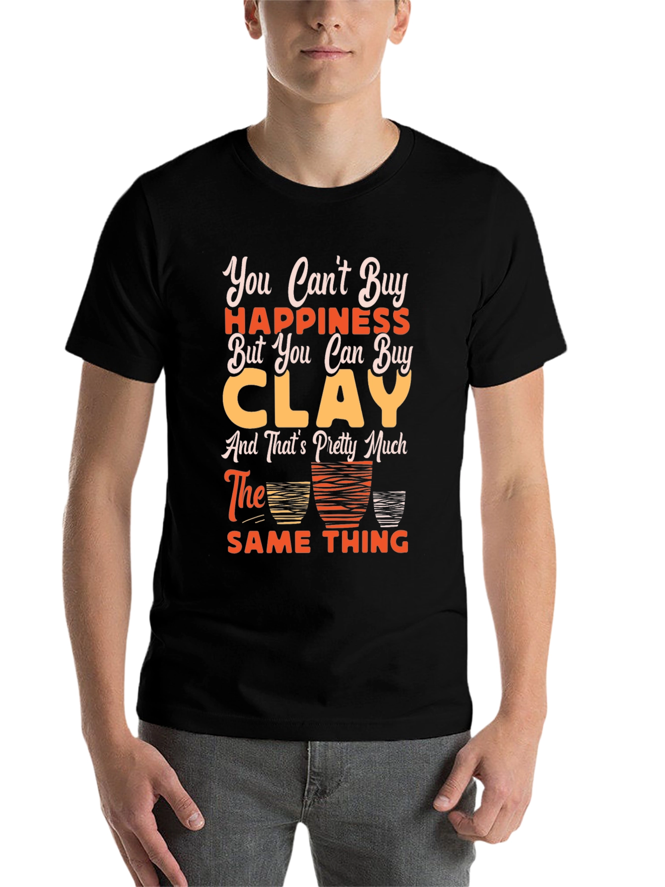 Black Funny Clay Pottery T-Shirt - Buy Clay = Happiness! view 7