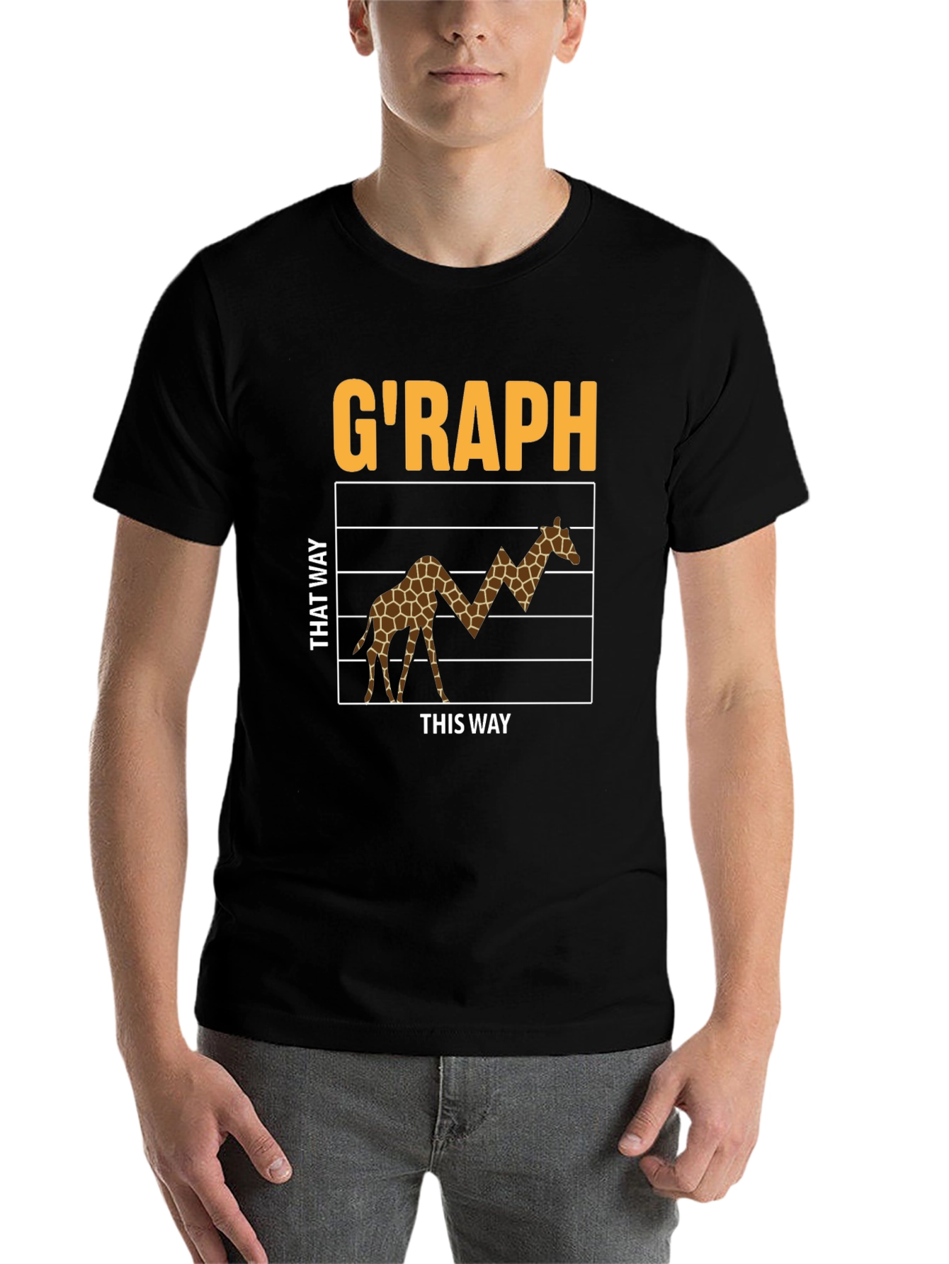Black G'RAPH Giraffe Stock Market T-Shirt view 7