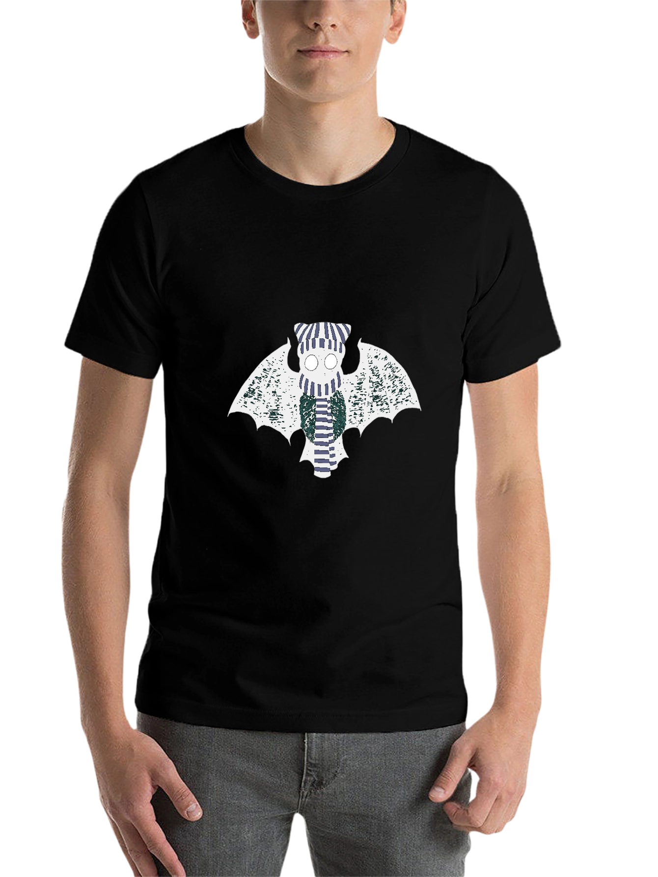 Black Striped Bat Graphic Tee - Black view 7