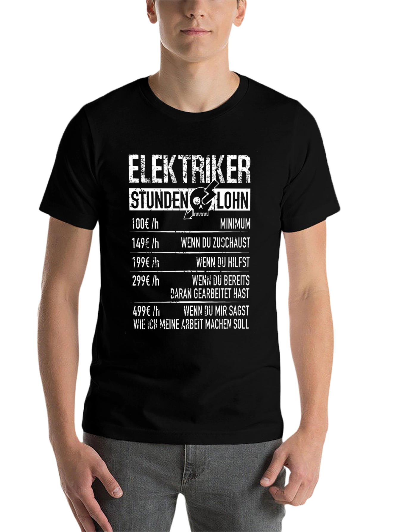 Black Electrician Hourly Rate Humor T-Shirt view 7