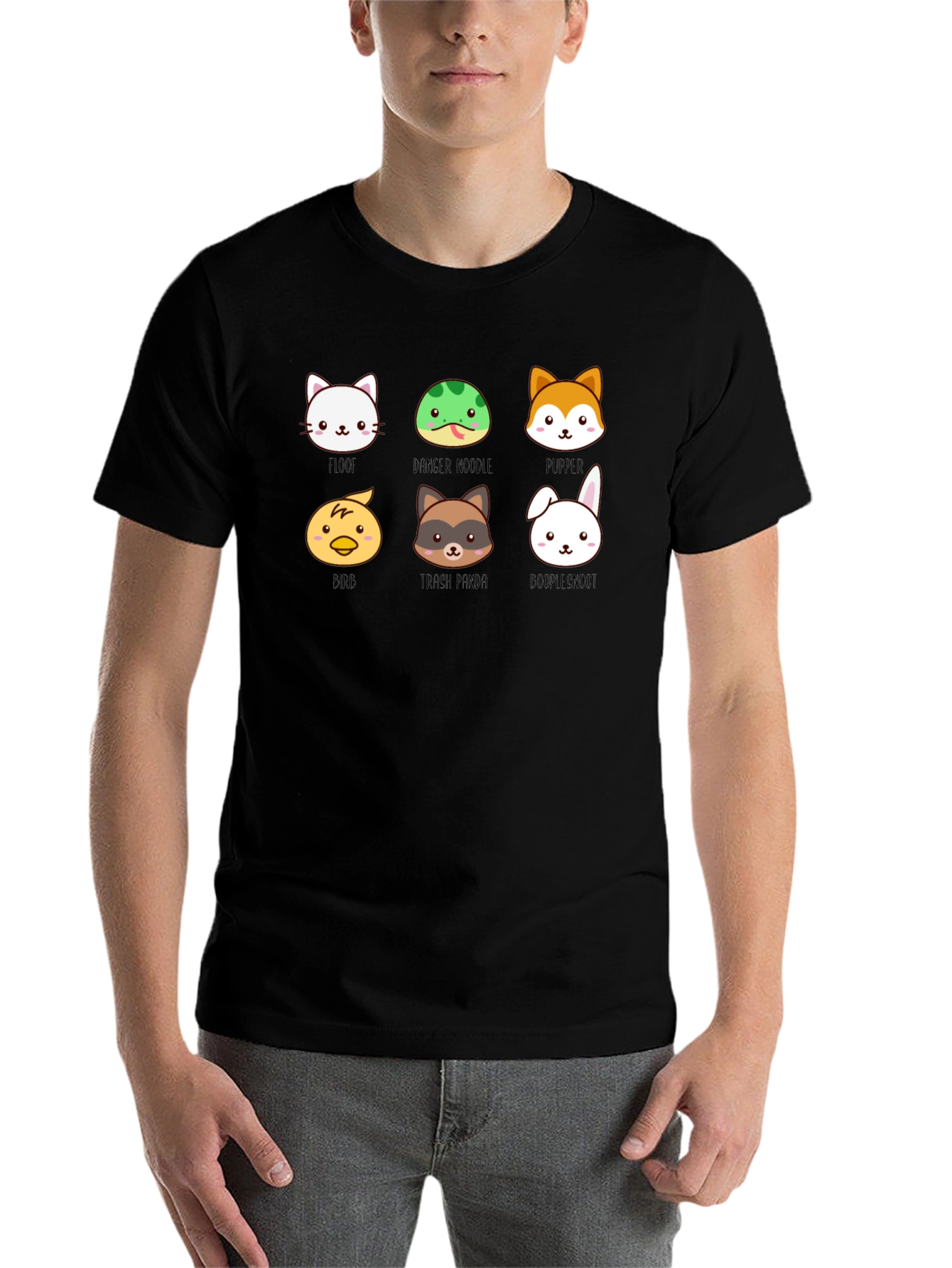 Black Cute Animal Faces Black T-Shirt view 7