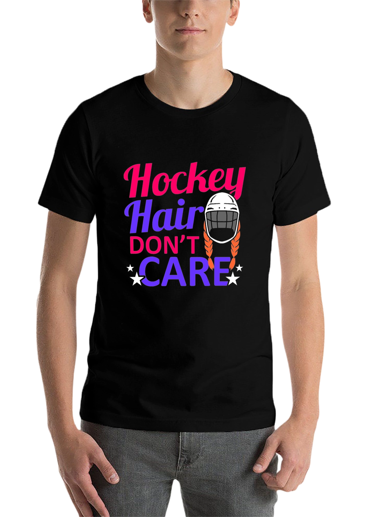 Black Hockey Hair Don't Care Graphic Tee view 7
