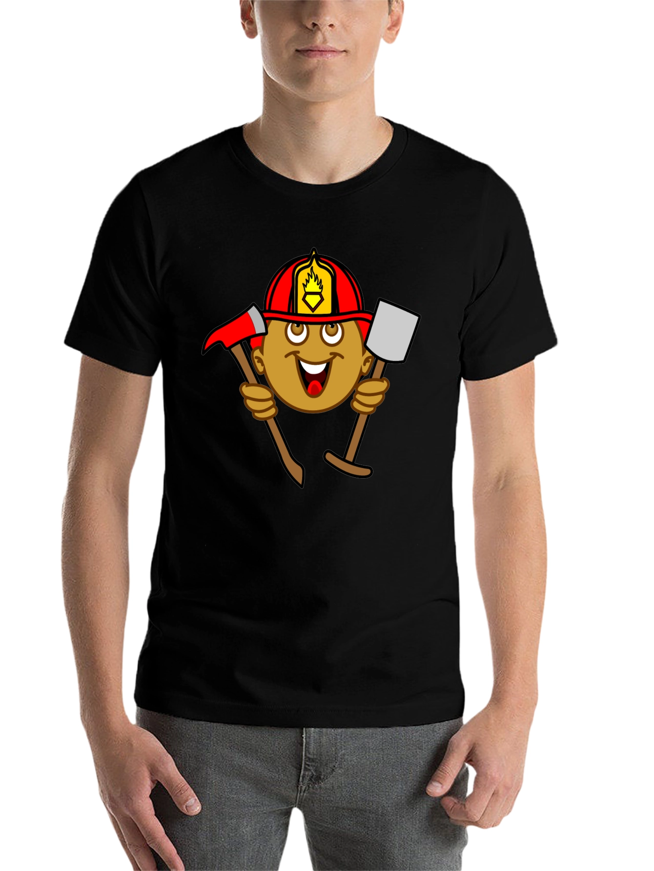 Black Firefighter Cartoon Graphic Tee - Black view 7