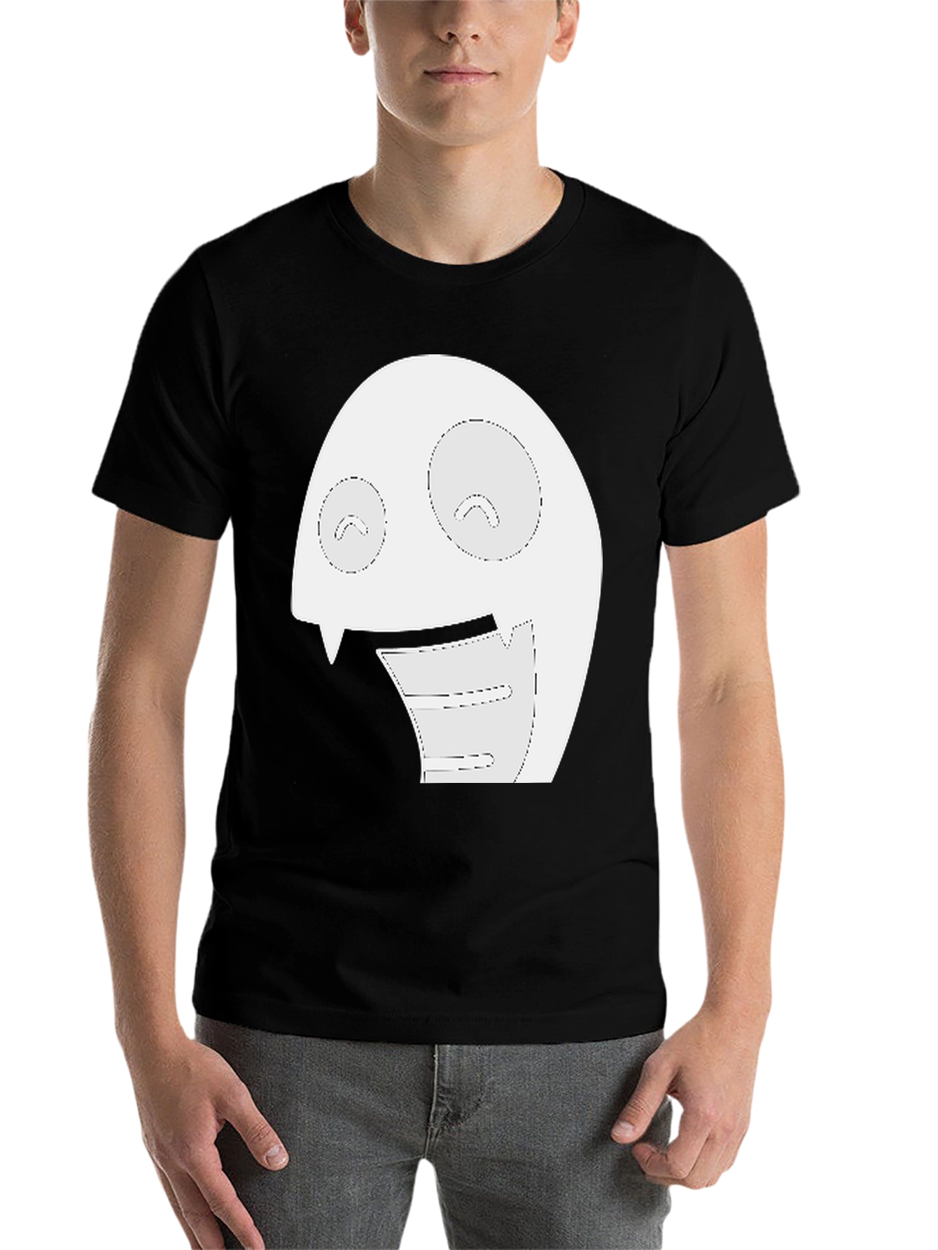 Black Fun Cartoon Face Graphic Tee - Black Cotton T-Shirt view 7