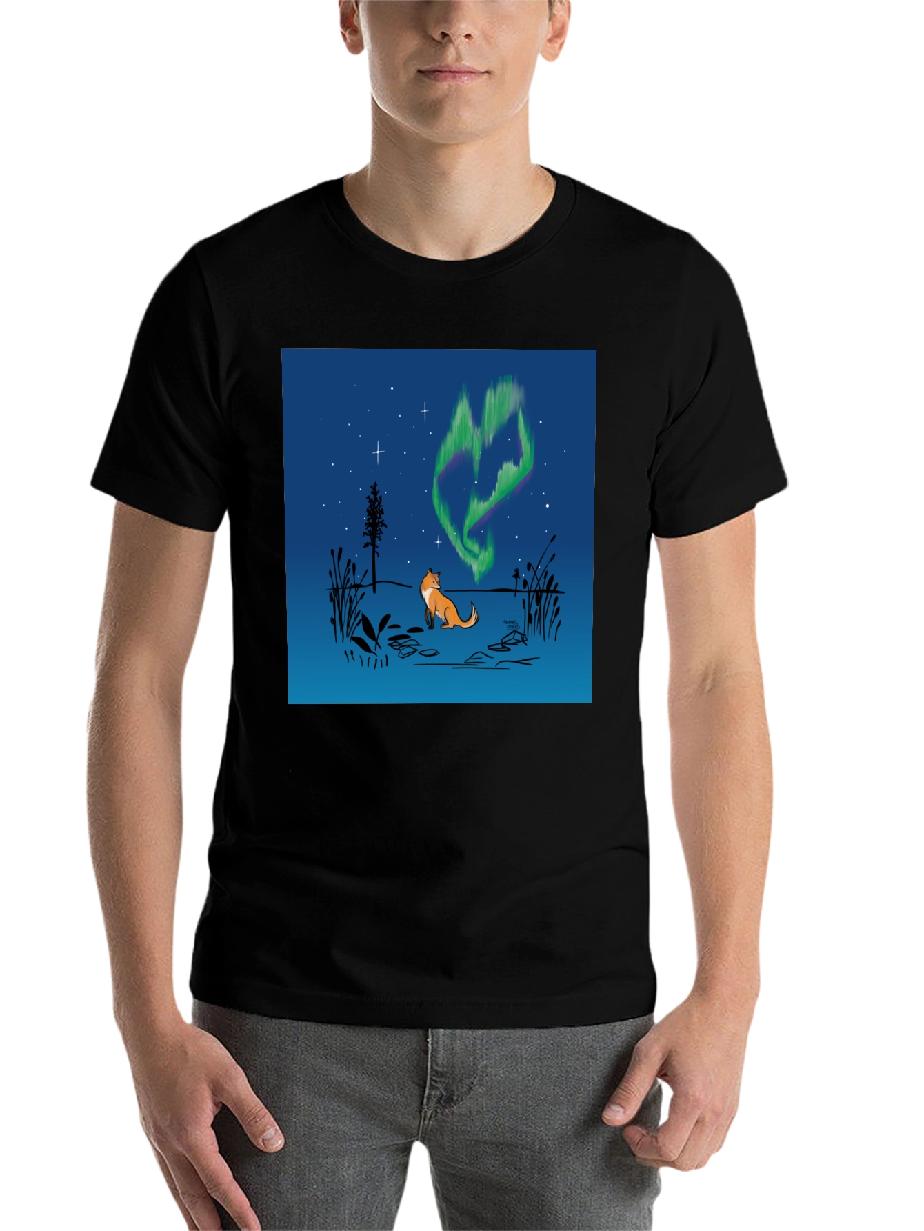 Black Fox & Aurora Borealis Graphic Tee view 7