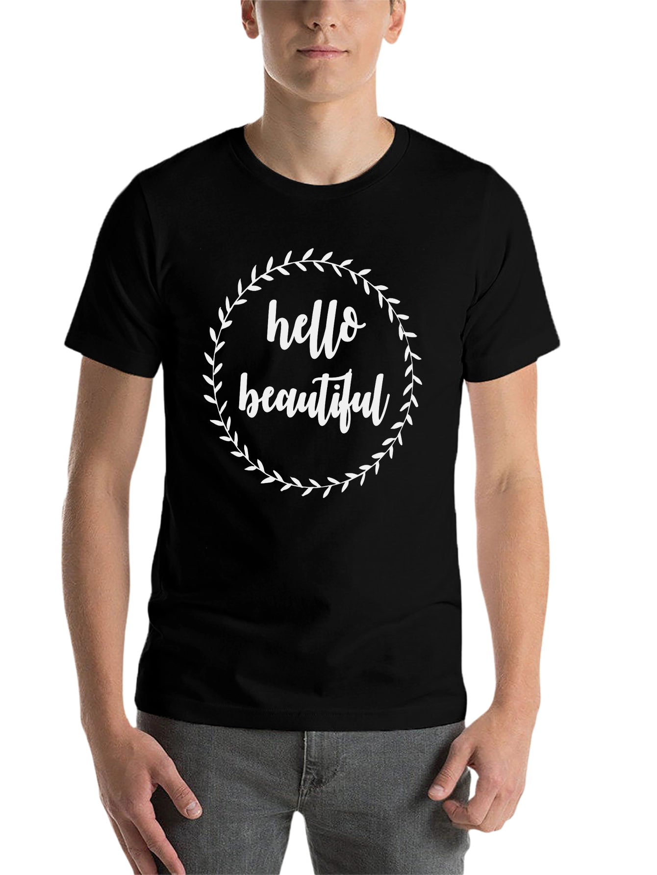 Black Hello Beautiful Graphic Tee - Stylish Unisex T-Shirt view 7