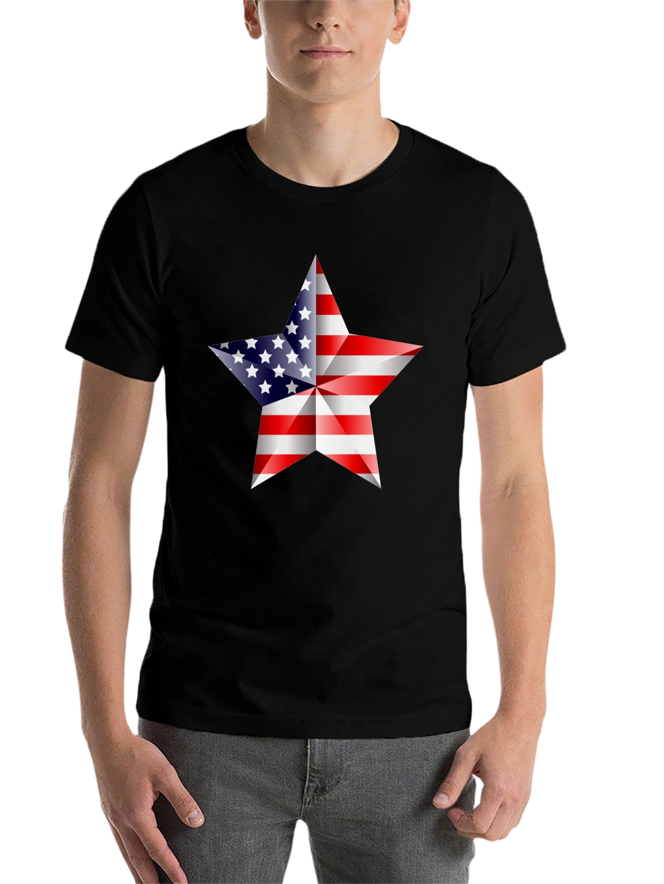 Black American Flag Star Graphic Tee - Patriotic Shirt view 7