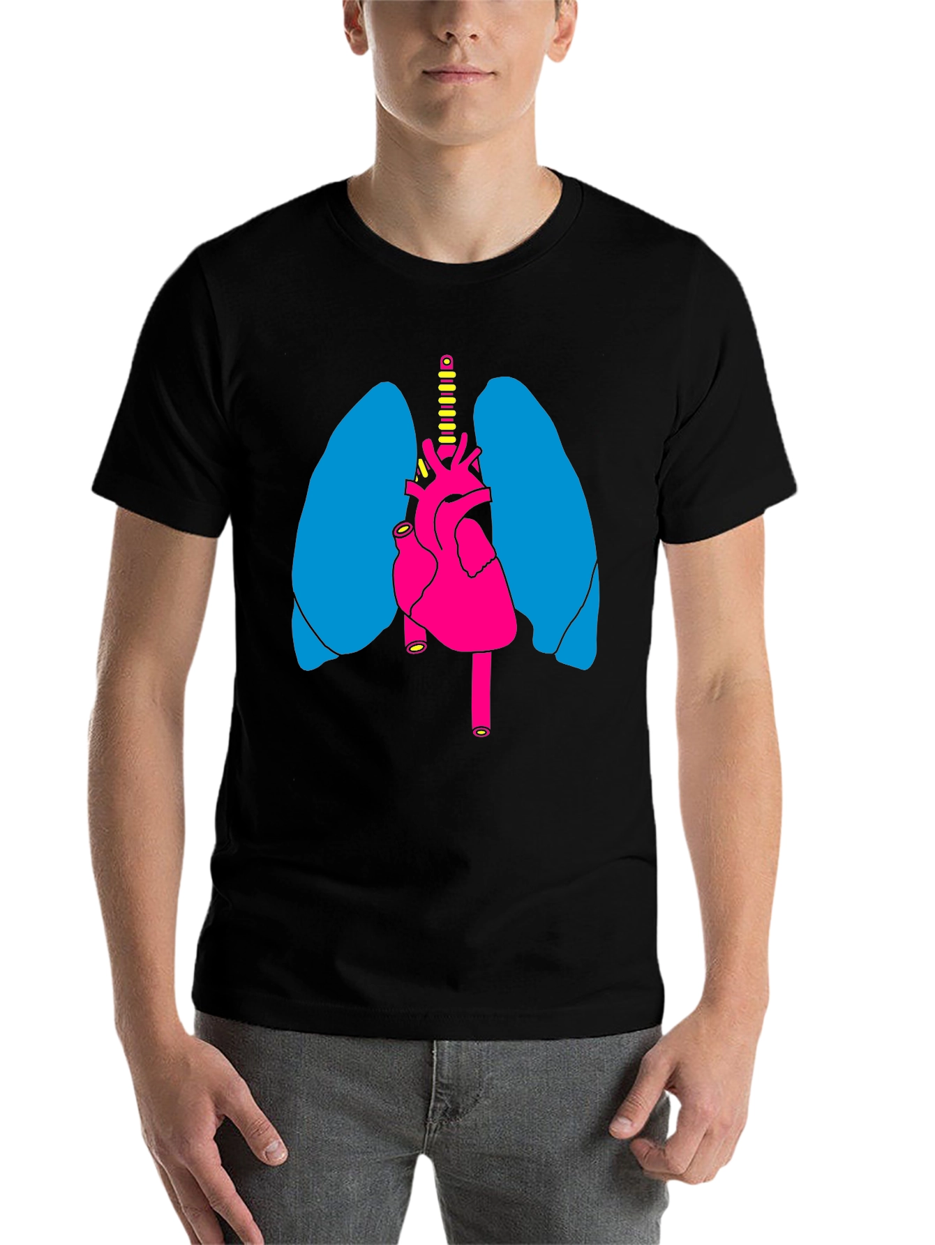 Black Anatomy Heart Lungs Graphic Tee - Black Unisex Shirt view 7