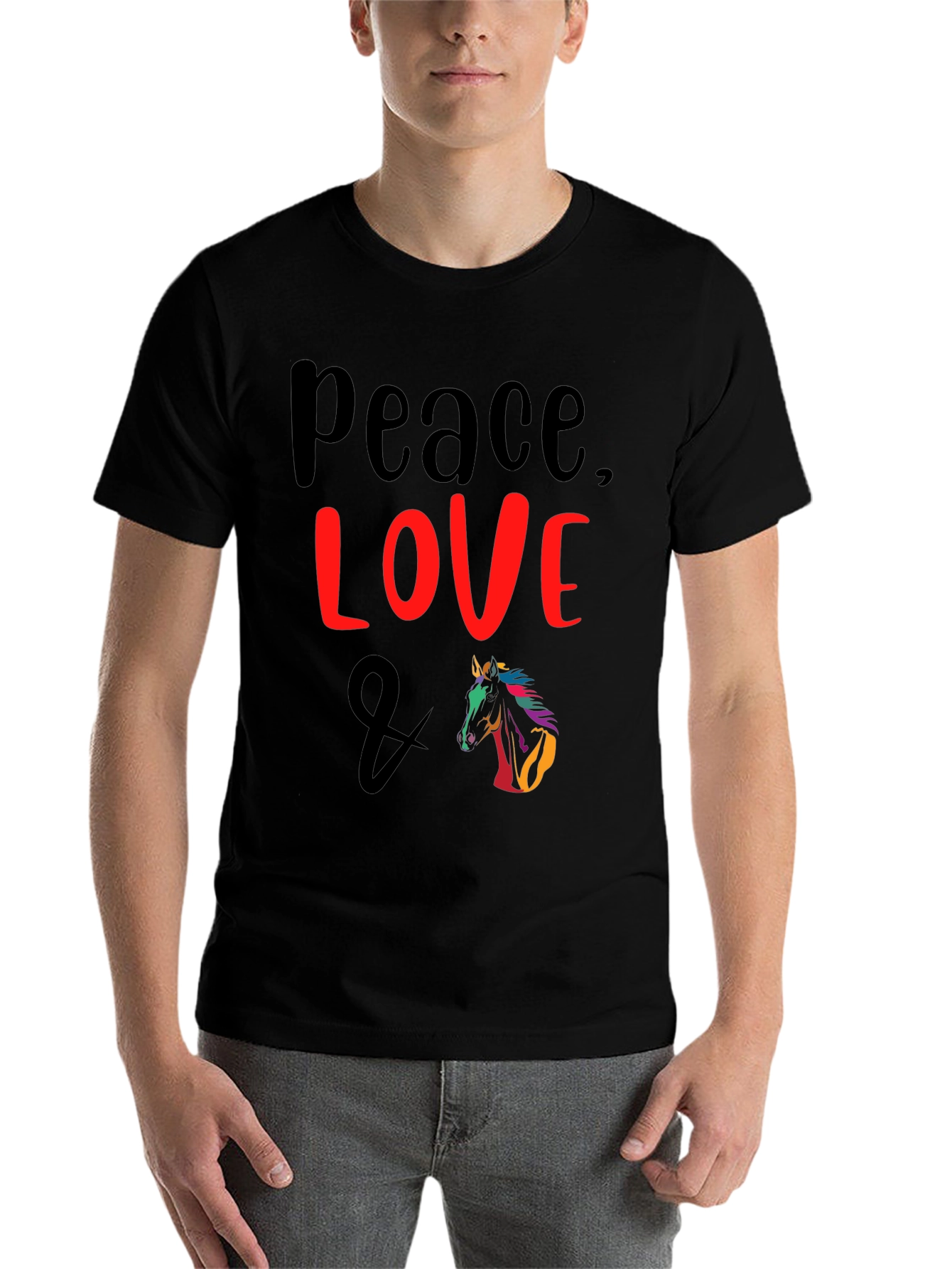 Black Peace Love & Horse Graphic T-Shirt view 7