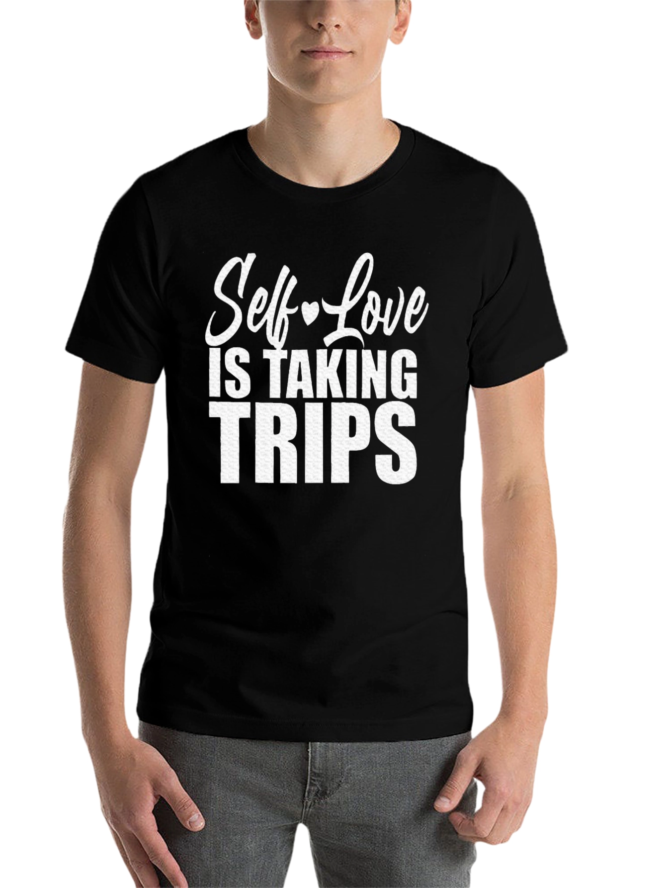 Black Self-Love Trips Graphic Tee - Black Cotton T-Shirt view 7