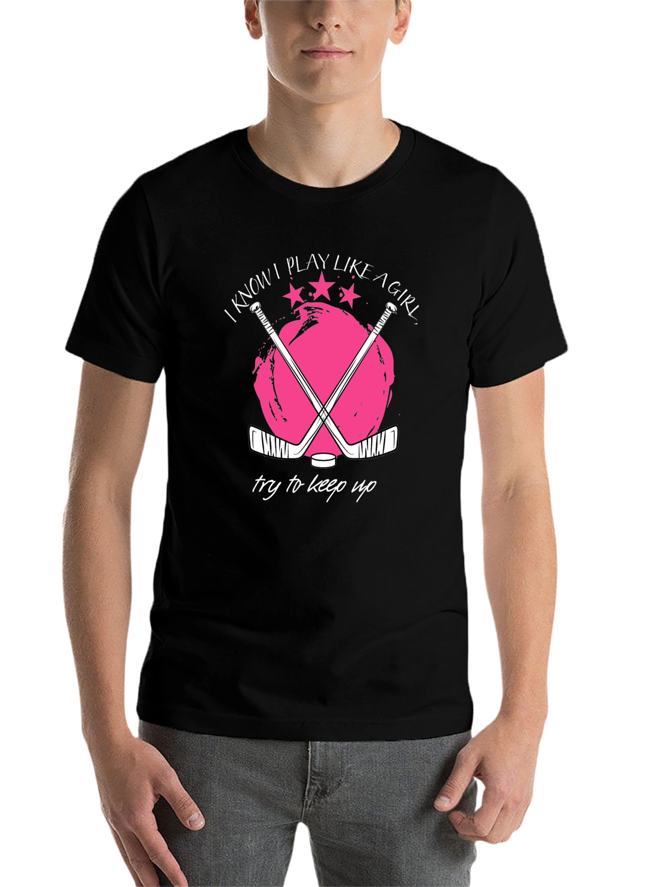 Black I Know I Play Like a Girl Hockey Graphic T-Shirt view 7