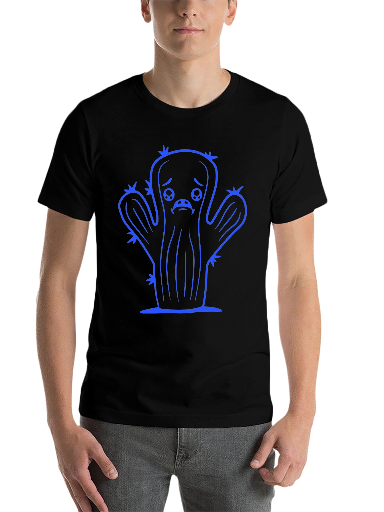 Sad Cactus Graphic Tee - Black Unisex T-Shirt - 7