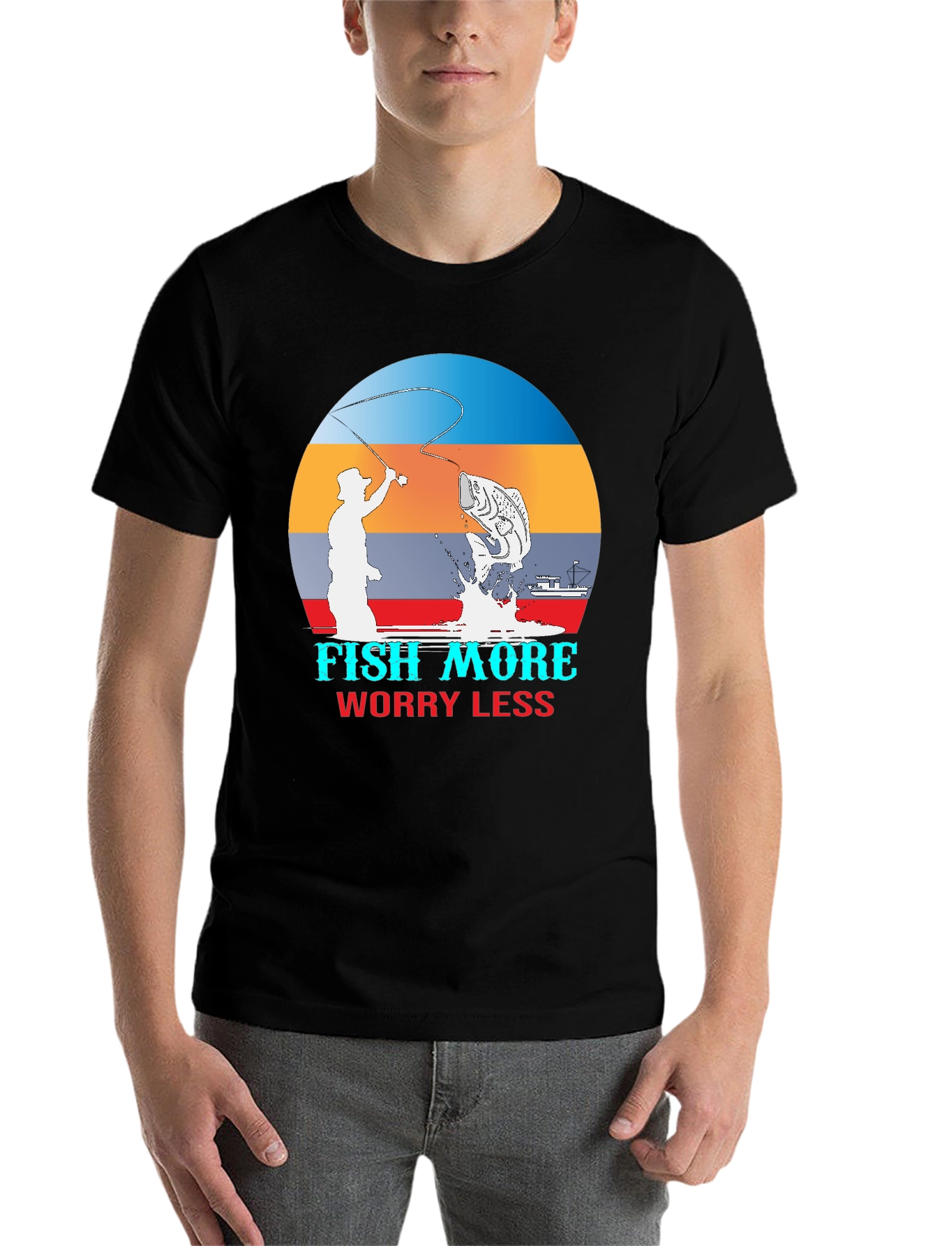 Black Fish More Worry Less Graphic T-Shirt view 7