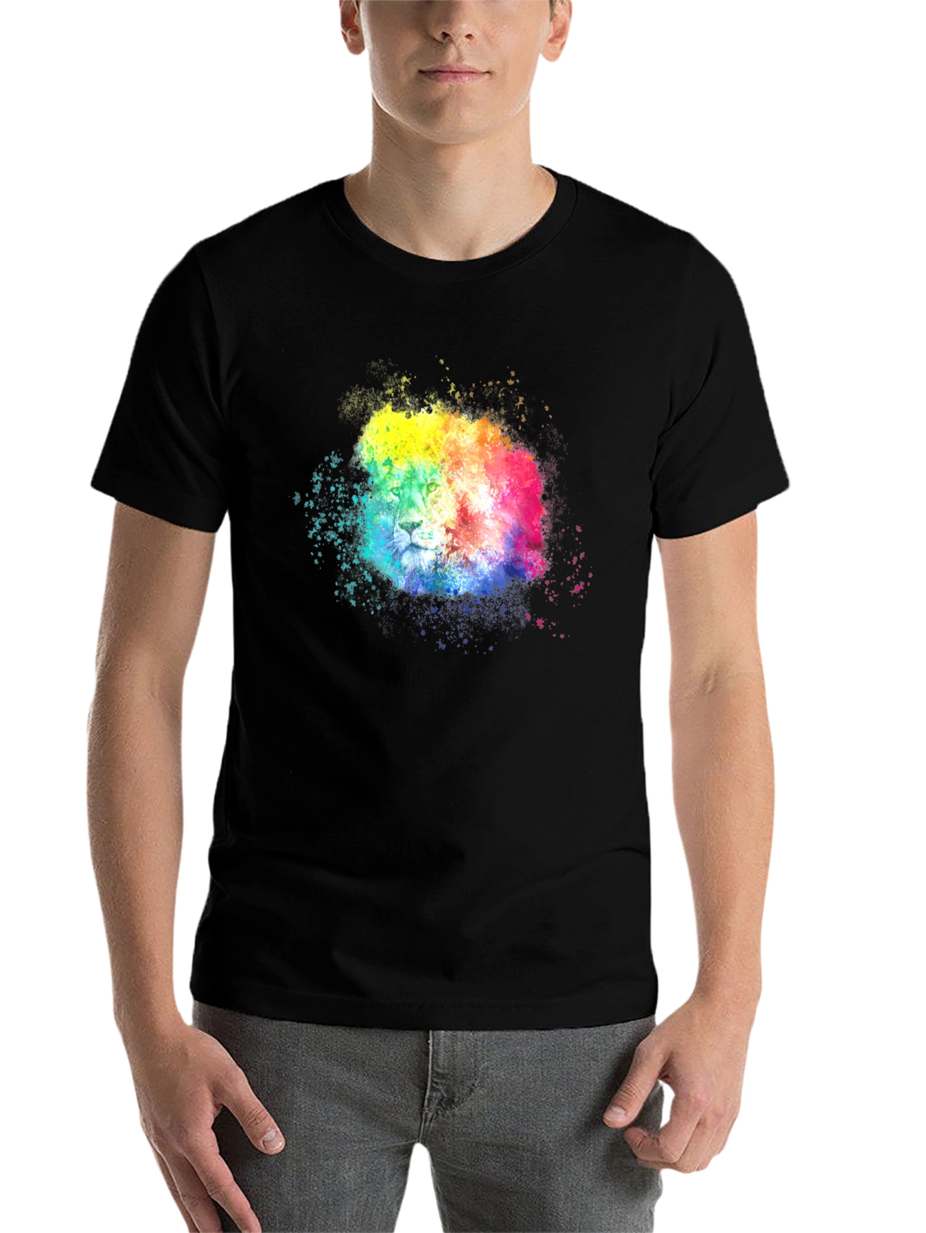 Black Rainbow Lion Splatter Graphic Tee - Black view 7