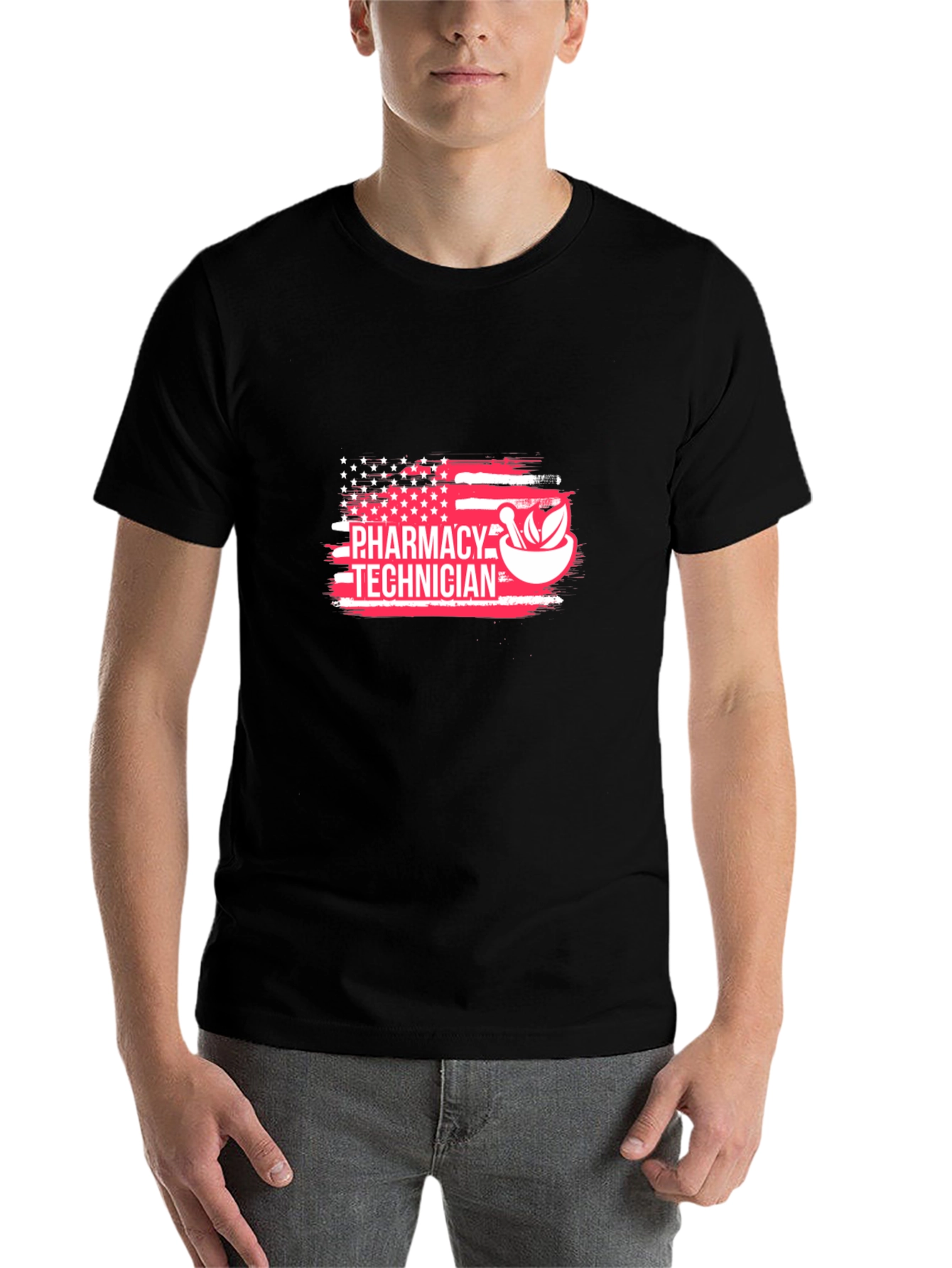 Black Pharmacy Technician American Flag Graphic T-Shirt view 7