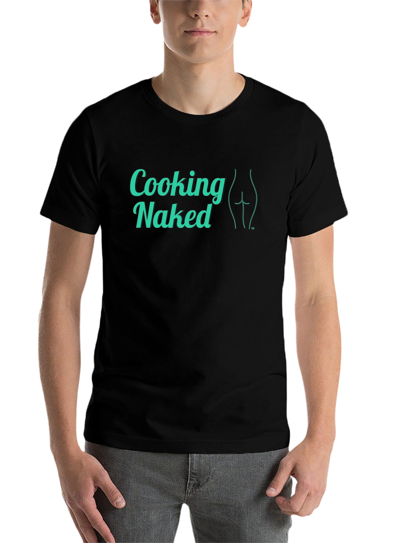 Black Cooking Naked T-Shirt - Cheeky Graphic Tee view 7